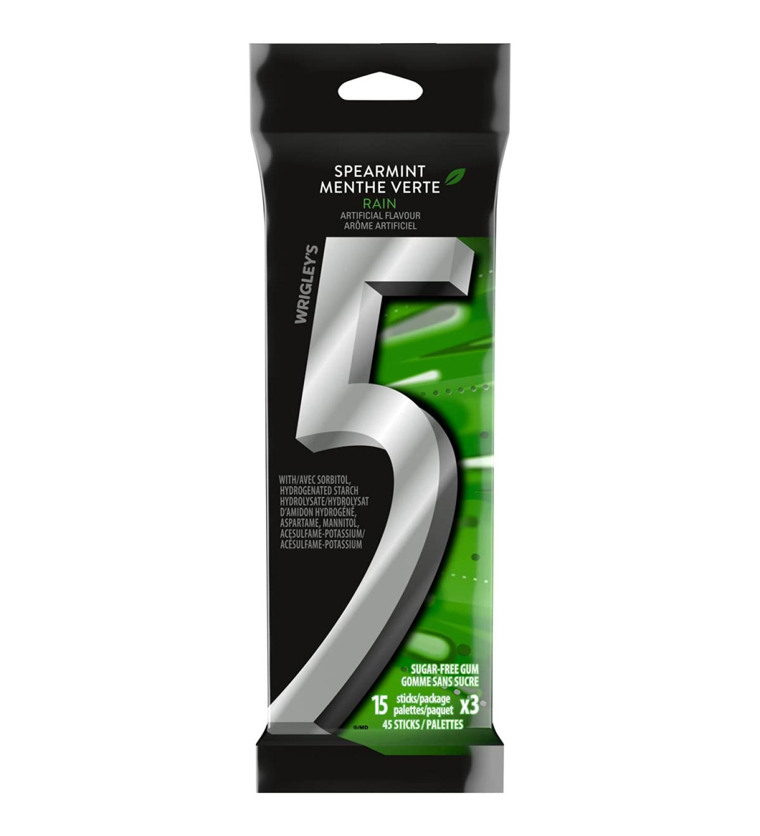 5 GUM Spearmint-Rain Flavoured Sugar Free Chewing Gum 15 Sticks 3 Packs - Buy Online on GoSupps.com