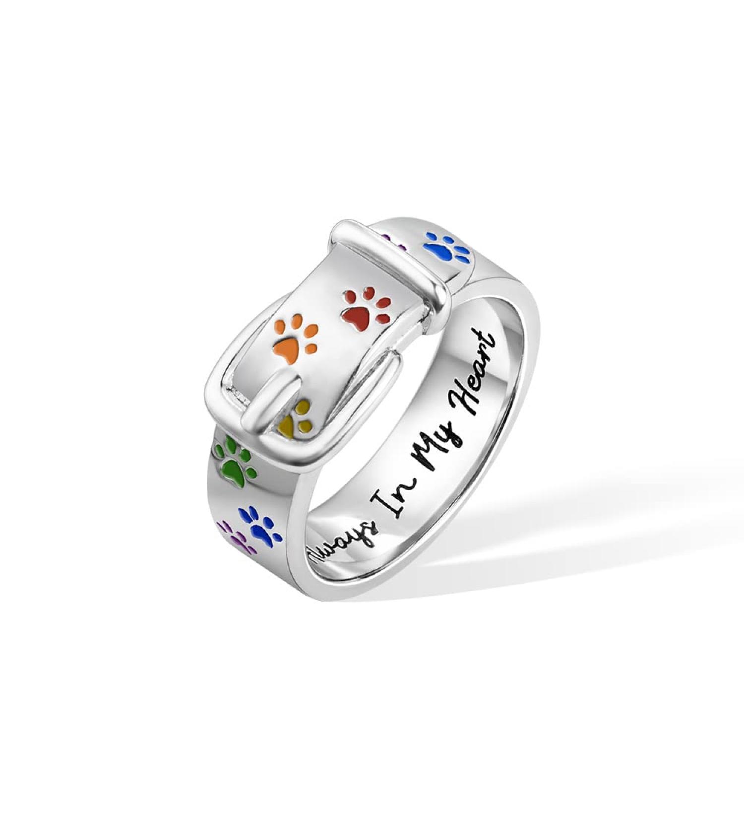 Custom Dog Puppy Cat Paw Print Collar Rememberance Name Ring for Pet Lovers 925 Sterling Silver Ring with Personalised Name Engraving Gift for Women Girls Style 2 - Buy Online on GoSupps.com