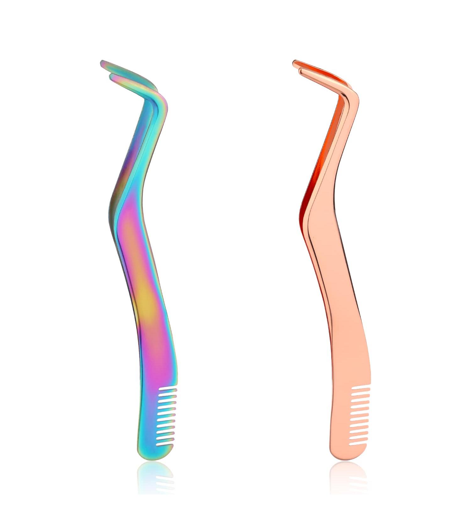 2pcs Stainless Steel Lash Tweezers Set for Volume and Classic Lashes - Rose Gold Colorful - Buy Online on GoSupps.com