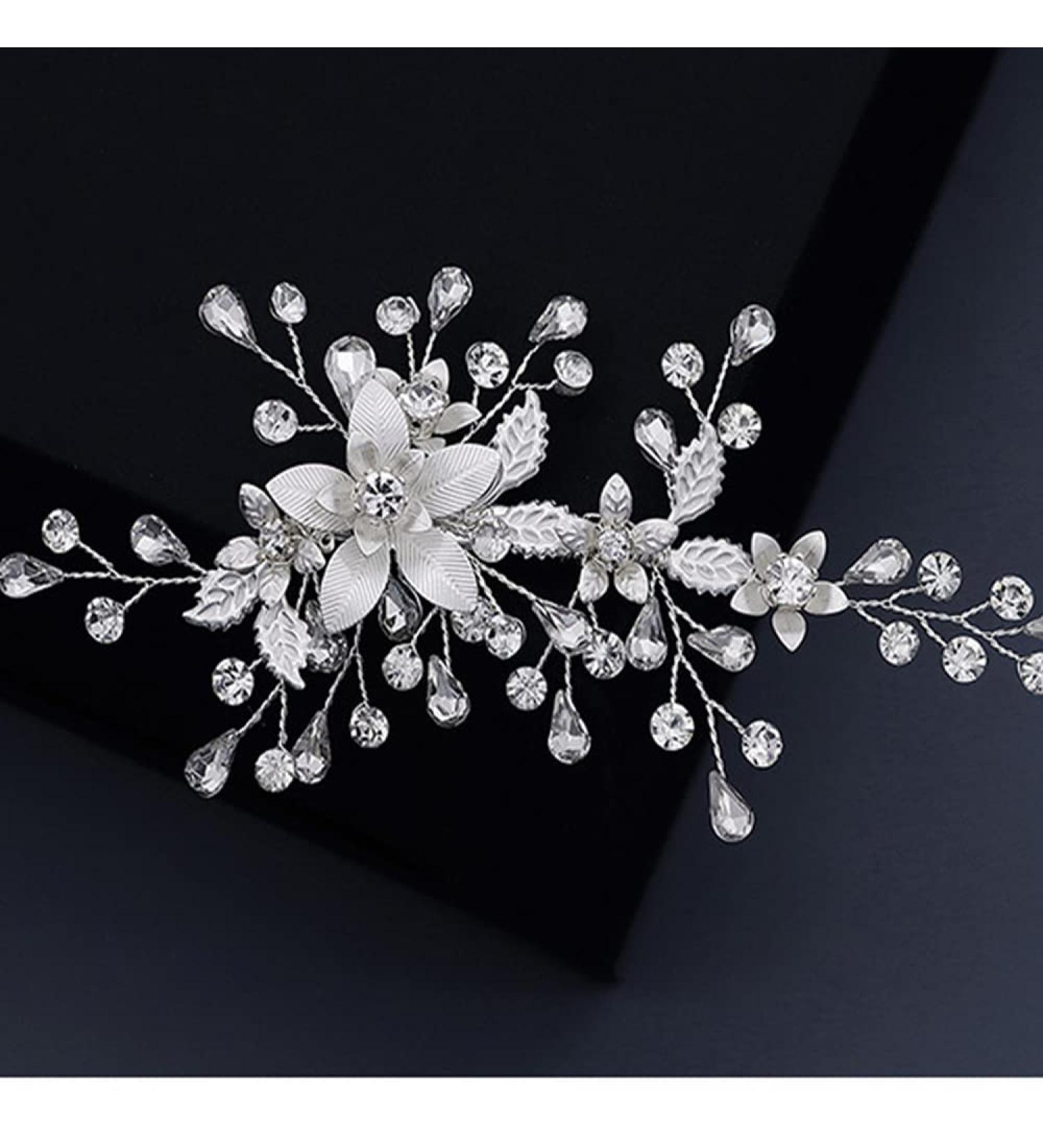BSLVWG Flower Bride Wedding Hair Comb Slides Silver Crystal Hair Piece Bridal Hair Accessories for Women and Girls - Buy Online on GoSupps.com