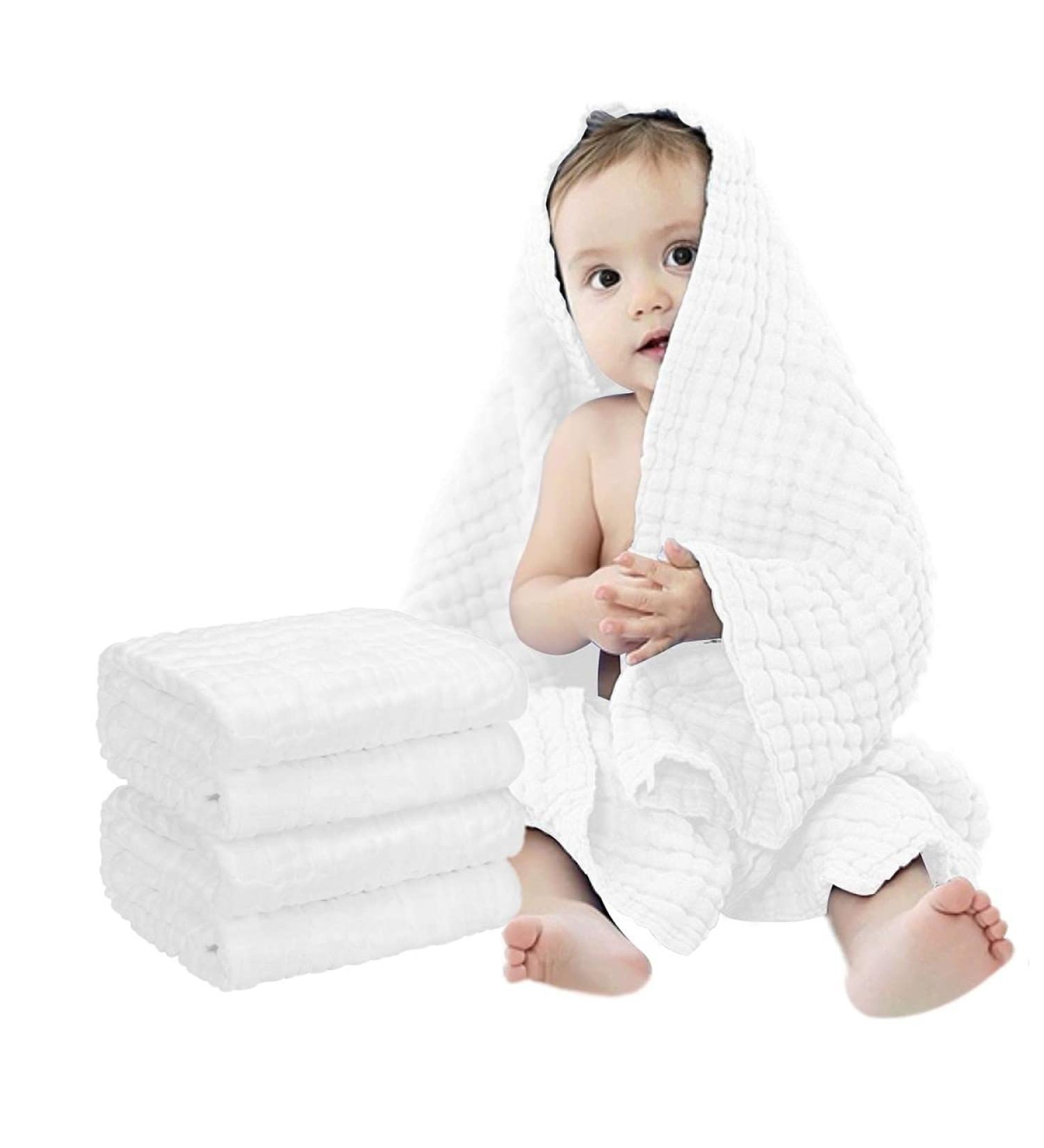 FOOK FISH Muslin Baby Towel 2 Pack - Super Soft 6 Layer Cotton Infant Bath Towel for Newborns - 40 x 40inches, White - Buy Online on GoSupps.com