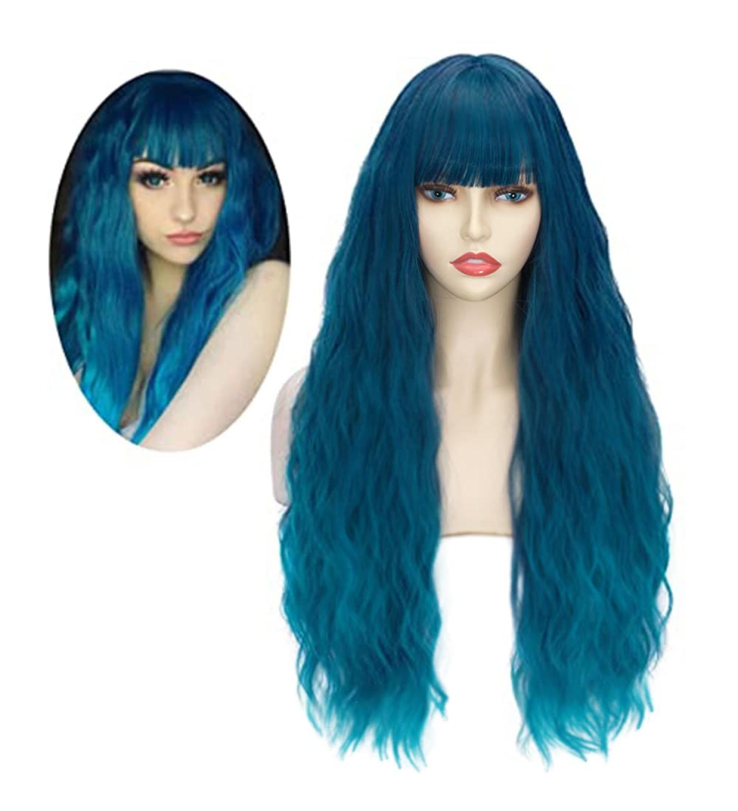 FVCENT 27 Teal Curly Synthetic Wig with Bangs for Women & Girls Charming Style & Comfort - Buy Online on GoSupps.com
