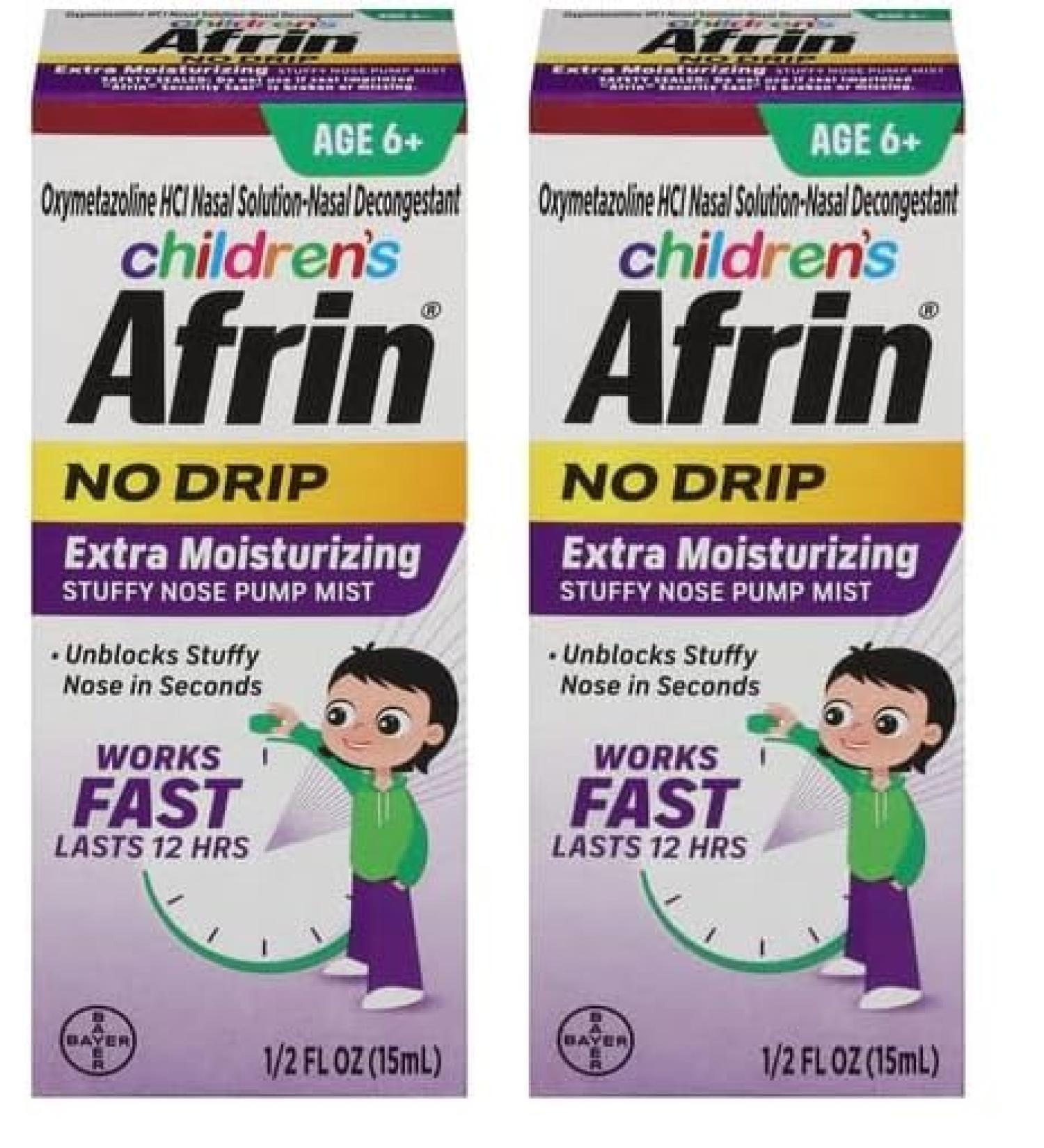 Afrin Childrens, Extra Moisturizing Stuffy Kids Nasal Spray Pump Mist, Up to 12 Hour Nasal Congestion Relief for Cold or Allergy Symptoms, for Children Ages 6 & Up, 15 mL (Pack of 2) Purple 0.5 Fl Oz (Pack of 2) - Buy Online on GoSupps.com