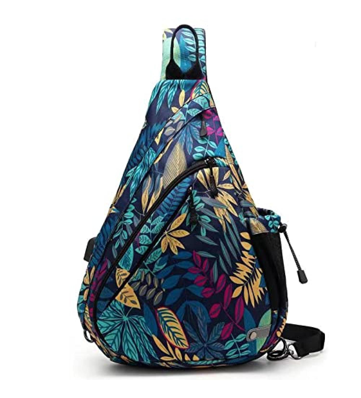 TurnWay Water-Proof Sling Bag with USB Charging Port - Ideal for Travel, Hiking, Cycling, Camping | Palma Leaf Pattern - Buy Online on GoSupps.com