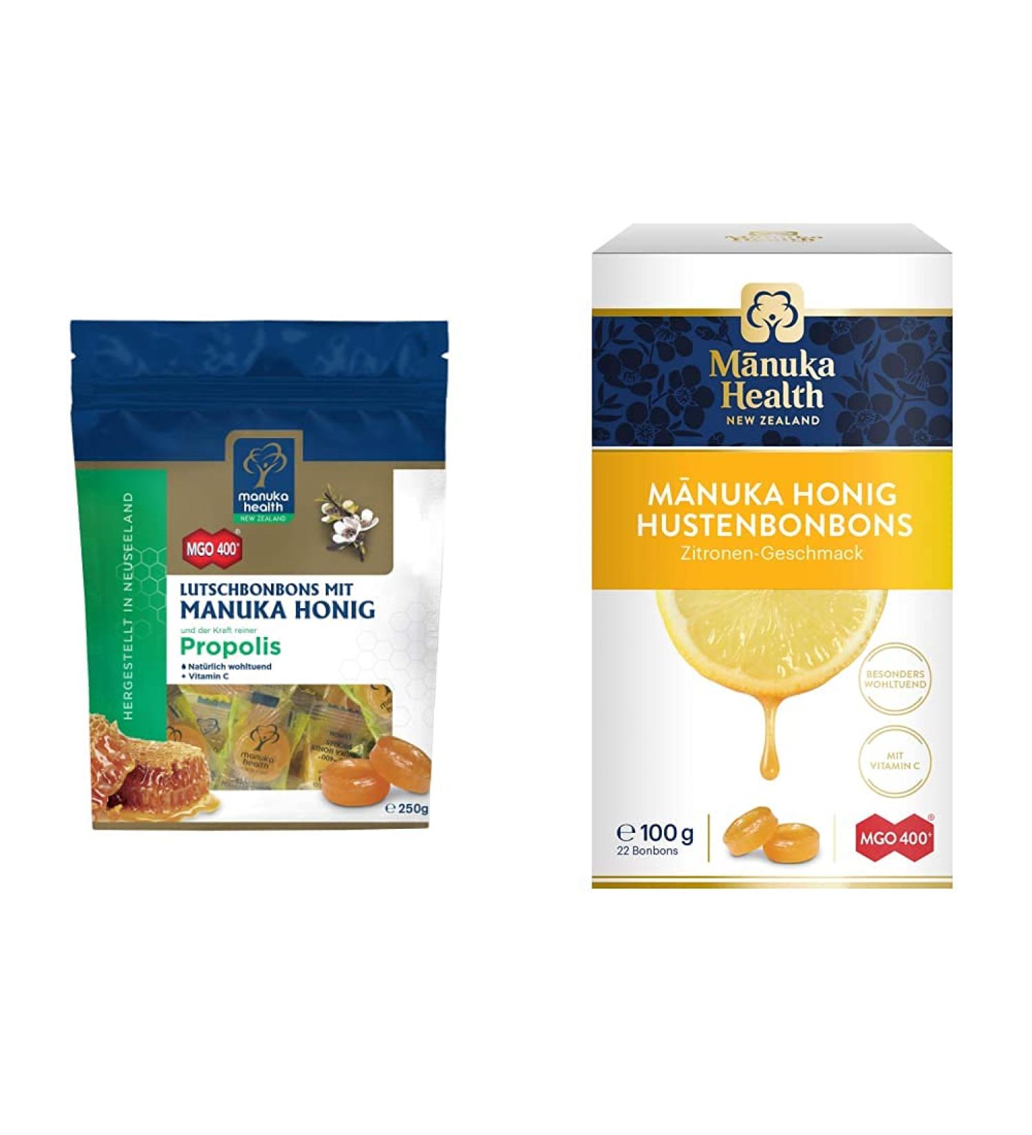 Manuka Health MGO 400+ Lollipotive & Lemon Lozenges Bundle - 100% Pure New Zealand Propolis & Vitamin C Candies - International Shipping Available - Buy Online on GoSupps.com