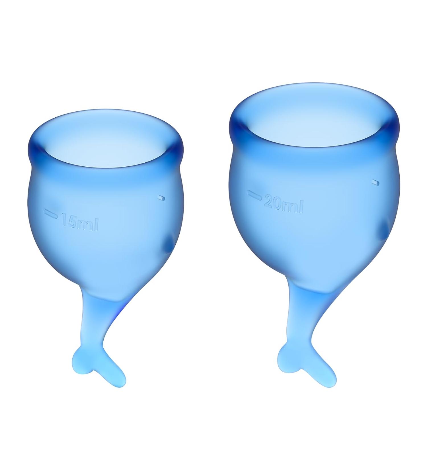 Satisfyer Feel Secure Menstrual Cup - Reusable Silicone Period Cup with Stem - 2 Sizes for All Flows - Soft Flexible & Body-Safe - Easy Insertion & Removal (Dark Blue - Buy Online on GoSupps.com