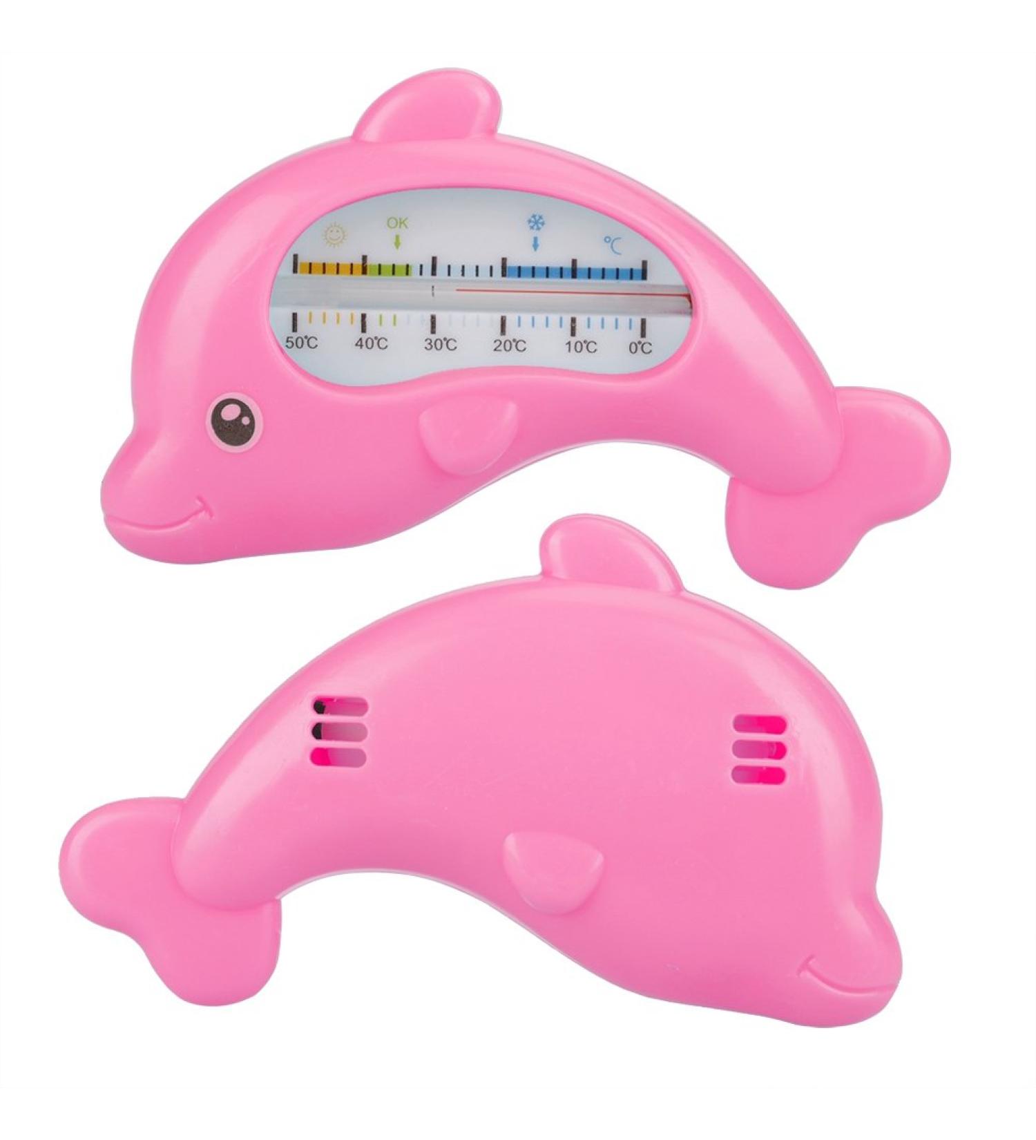 Cute Dolphin Bath Thermometer for Baby - Water Safety Measurement & Indoor Temperature (Rose Red Dolphin - Buy Online on GoSupps.com