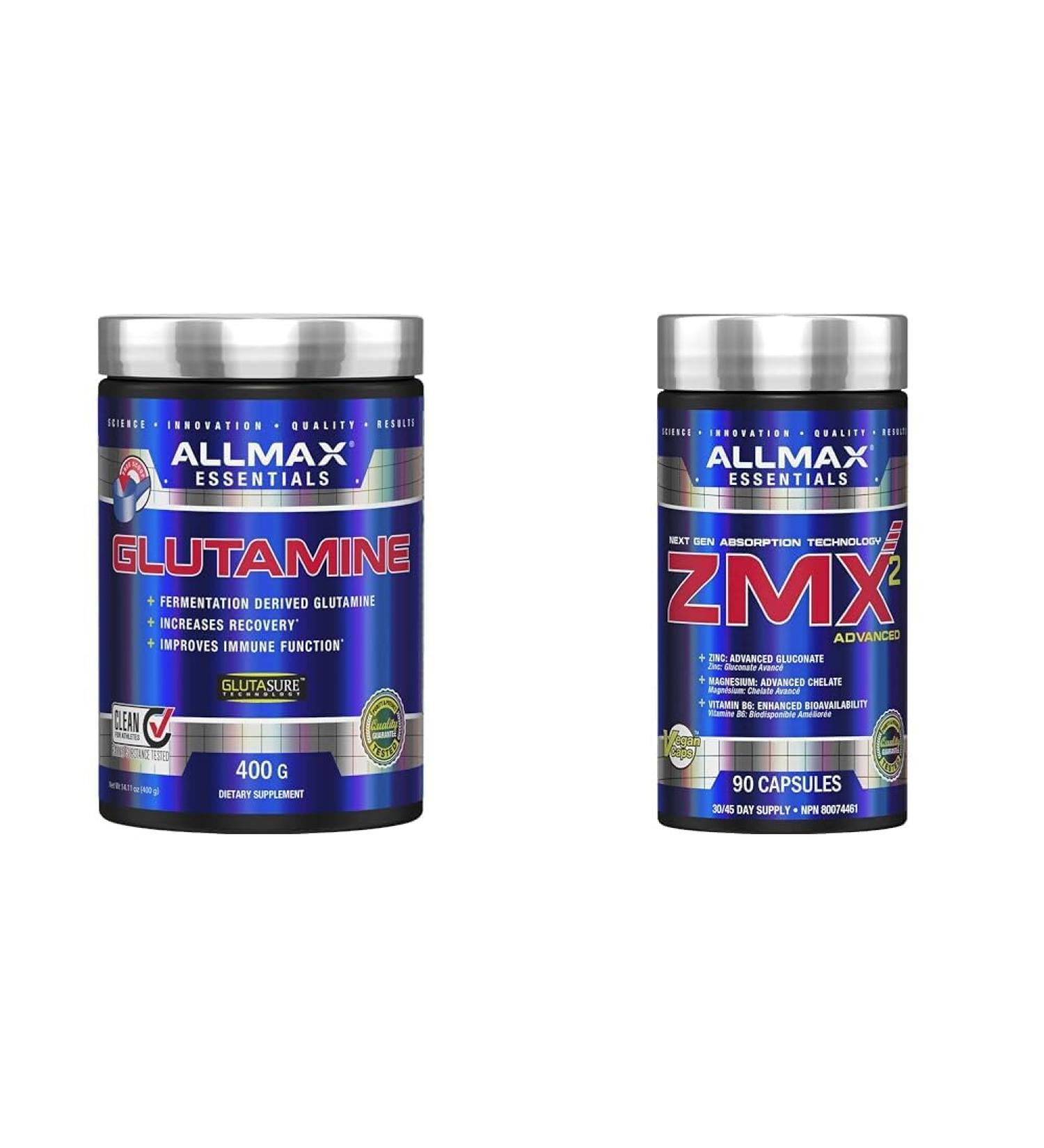 ALLMAX Nutrition - Glutamine Powder - 100% Pharmaceutical Grade - 400 Gram & ZMX2 90 Count - Buy Online on GoSupps.com