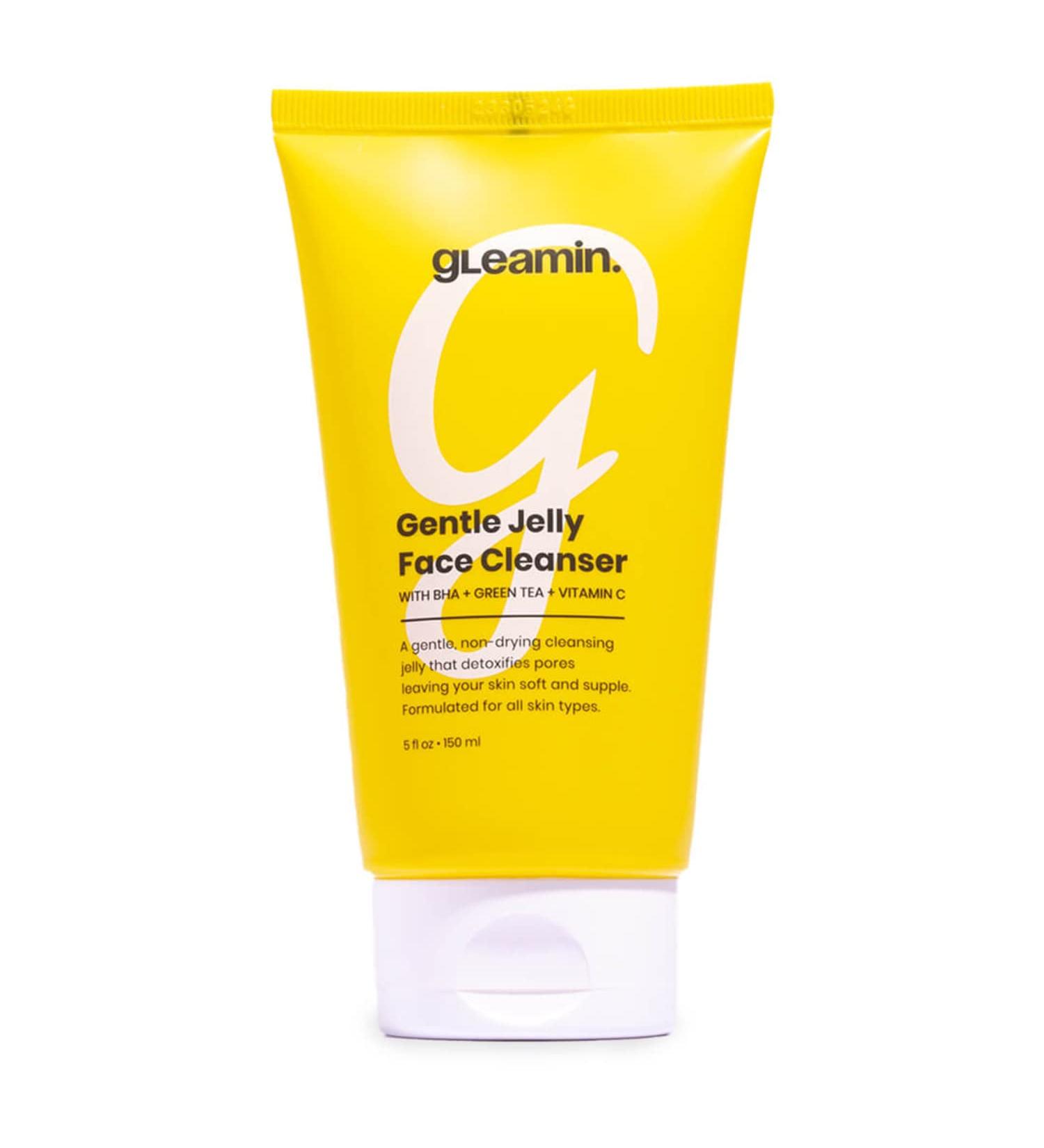 Gleamin Gentle Jelly Face Cleanser with BHA, Green Tea & Vitamin C - Non-Stripping Daily Makeup & Oil Cleansing (5 Fl Oz) - Buy Online on GoSupps.com