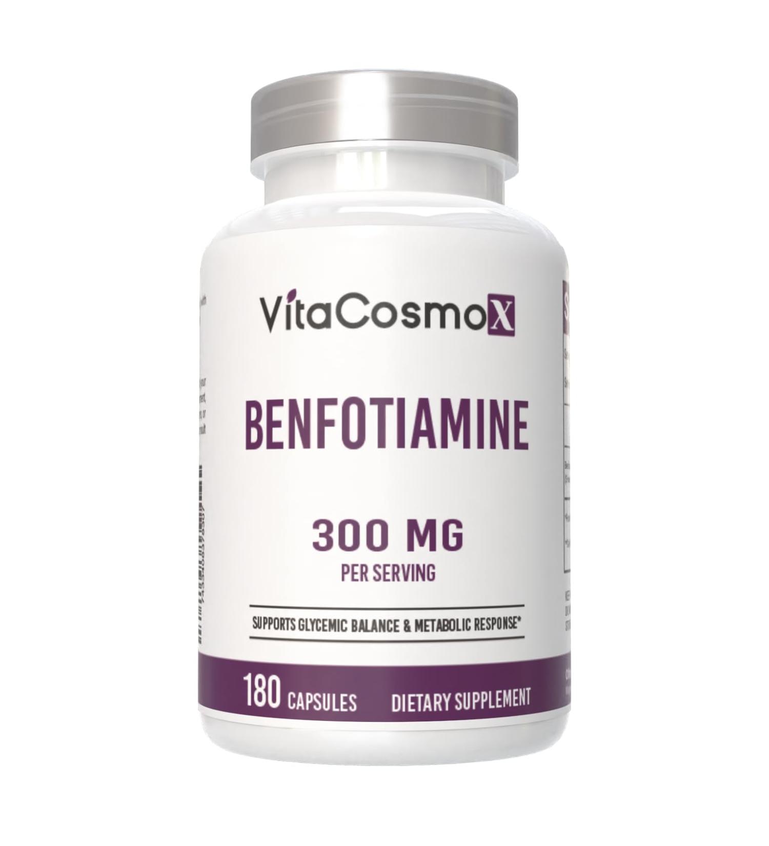 VitaCosmoX Benfotiamine 300mg 180 Veggie Capsules Fat Soluble Vitamin B1 Non-GMO Gluten-Free Vegan - Buy Online on GoSupps.com
