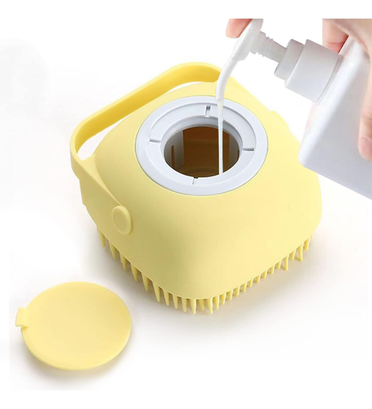 ELEGX Pet Grooming Bath Massage Brush with Soap Dispenser - Yellow - Buy Online on GoSupps.com