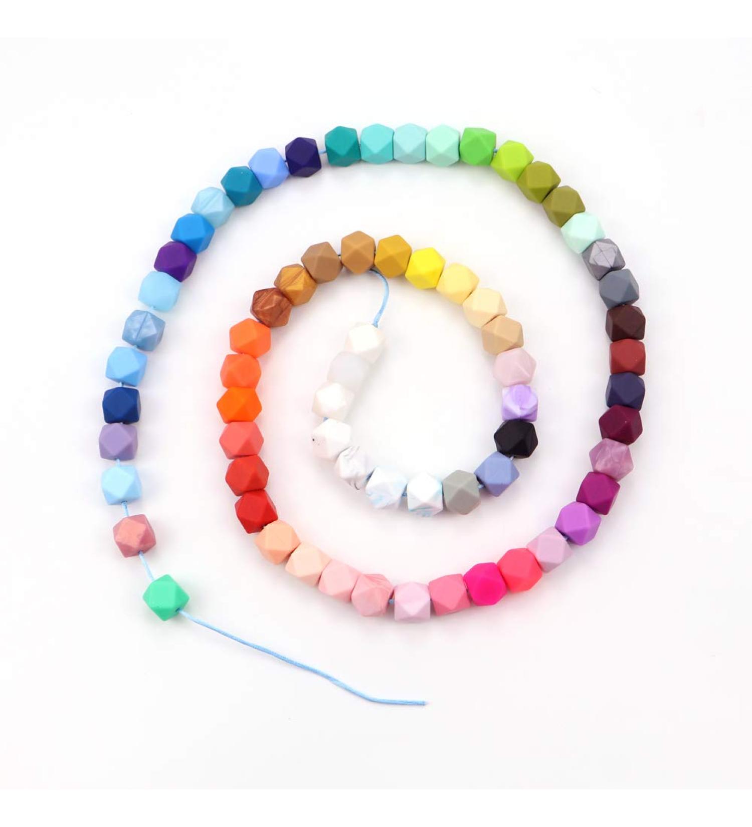 60Pcs Hexagon Silicone Beads 14mm - DIY Bracelet & Necklace Making Kit | Soft & Colorful Loose Beads for Handmade Women's Jewelry - 62 Colors - Buy Online on GoSupps.com