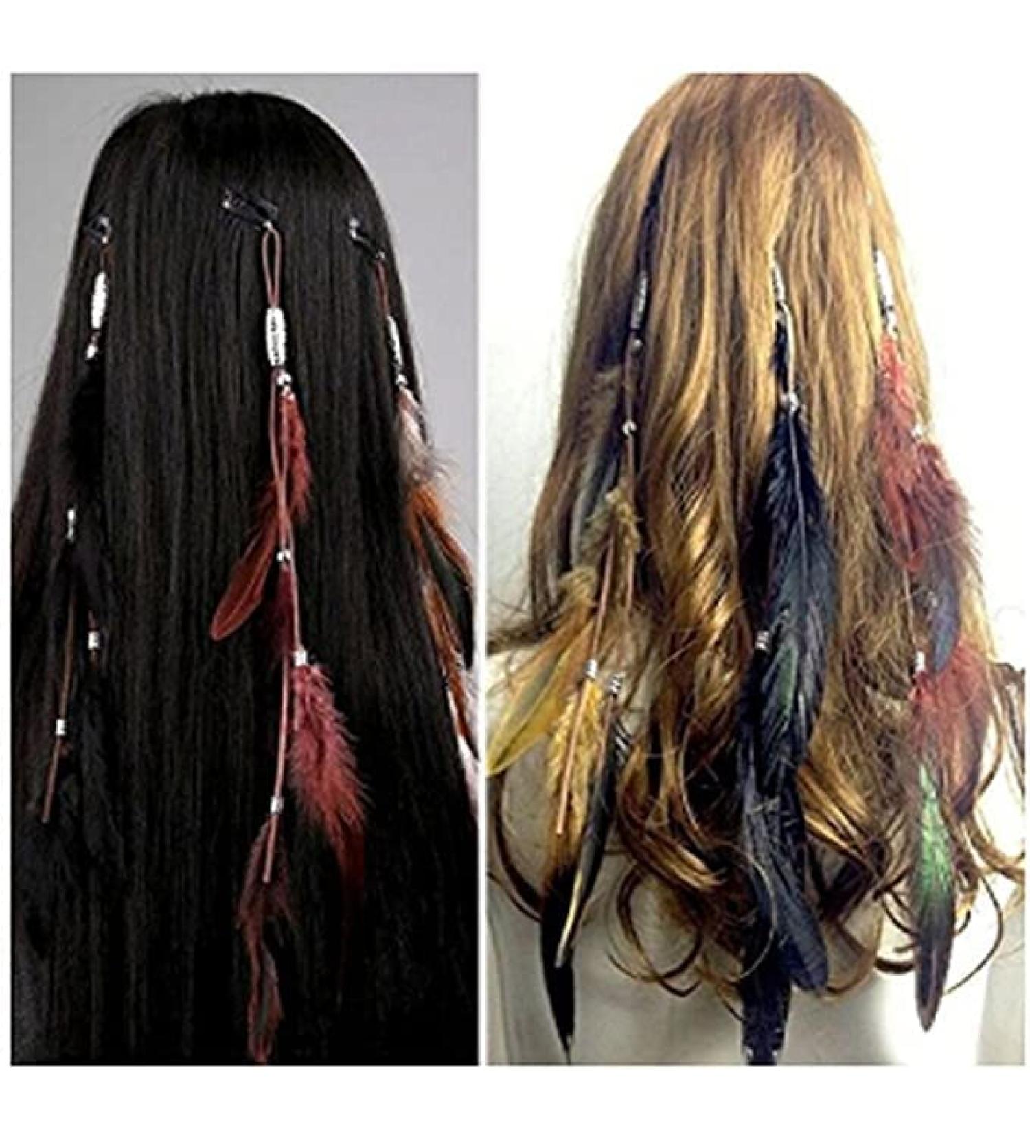 Generse Feather Hair Clips Boho Hippie Feather Hair Extensions Indian Headdress for Women and Girls (3 Pieces) - Buy Online on GoSupps.com