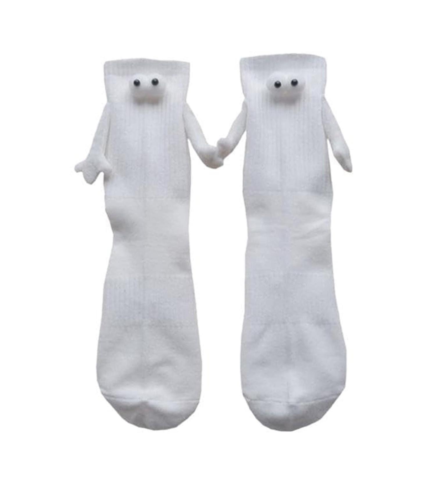 Hatleues Magnetic Holding Hands Couple Socks - White Mid-Tube Matching Socks for Men and Women - Buy Online on GoSupps.com