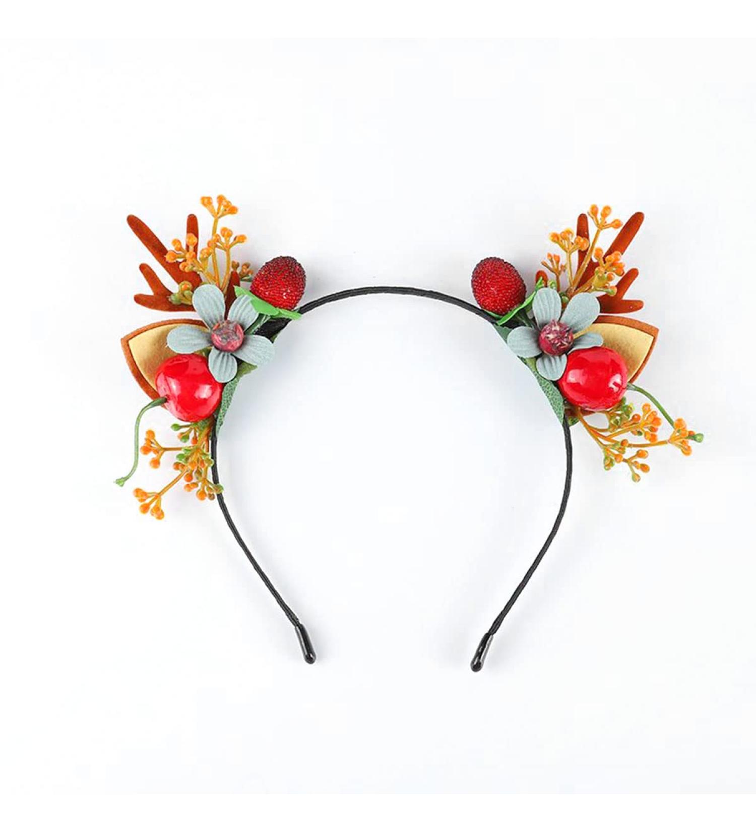 Bufenia Christmas Antlers Headband Flower Hair Hoops Berries Hair Band Reindeer Hair Accessories Party Costume for Women and Girls - Buy Online on GoSupps.com