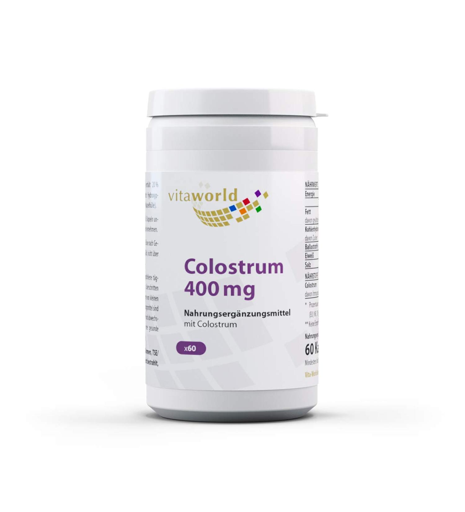 Vita World Pack of 3 Colostrum 400mg 3 x 60 Capsules 28% Immunoglobulin IgG Natural Made in Germany