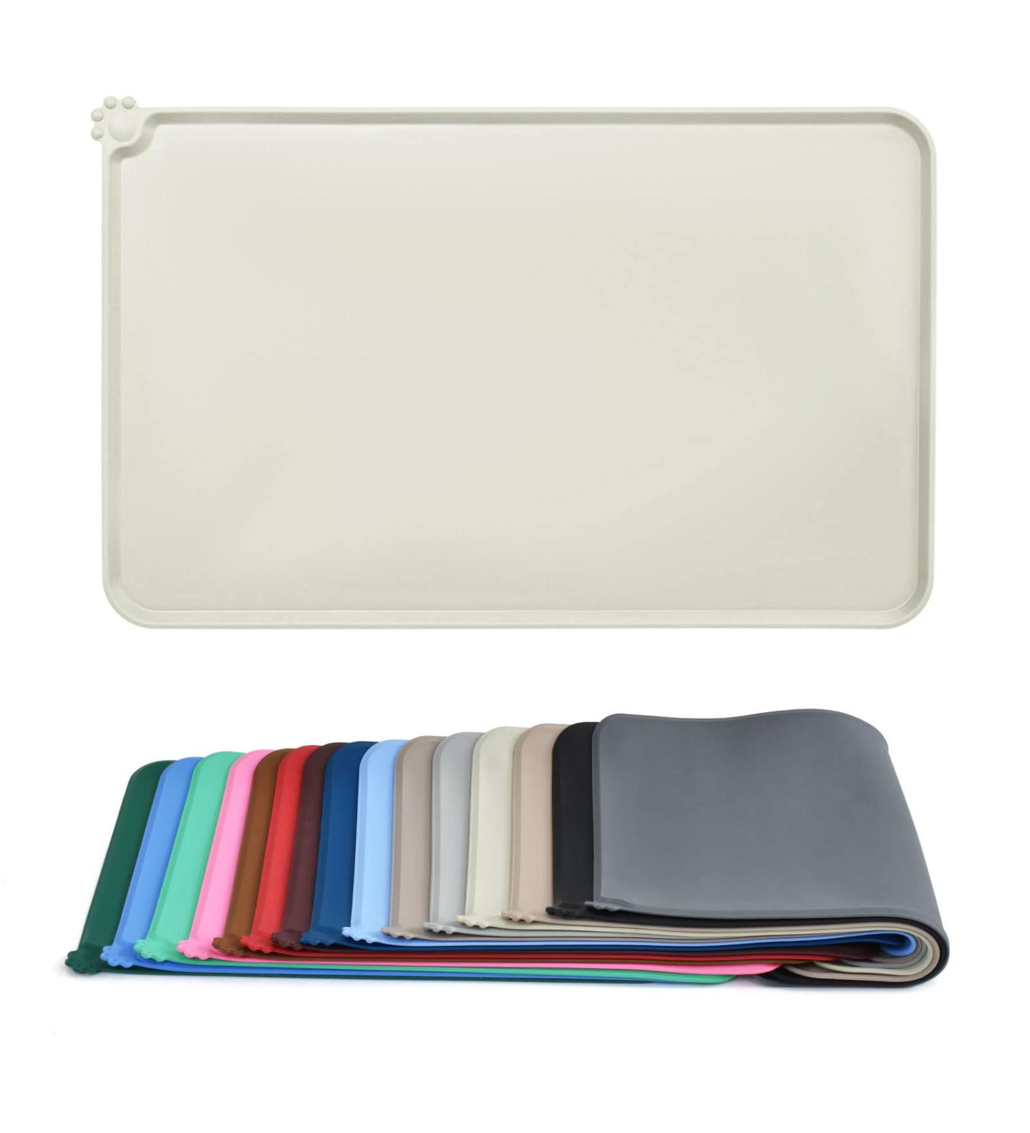 AUDWUD Silicone Waterproof Dog & Cat Feeding Mat - Anti-Slip Pet Bowl Mat 87x58 cm Beige | Durable Easy Clean Pet Accessories - Buy Online on GoSupps.com