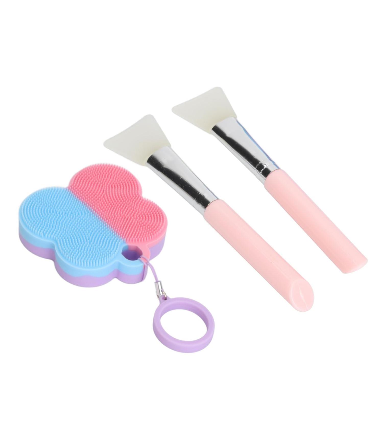 Silicone Face Scrubber Set Pink Blue Facial Brush Tools Skincare Products with Hanging Ring - Buy Online on GoSupps.com