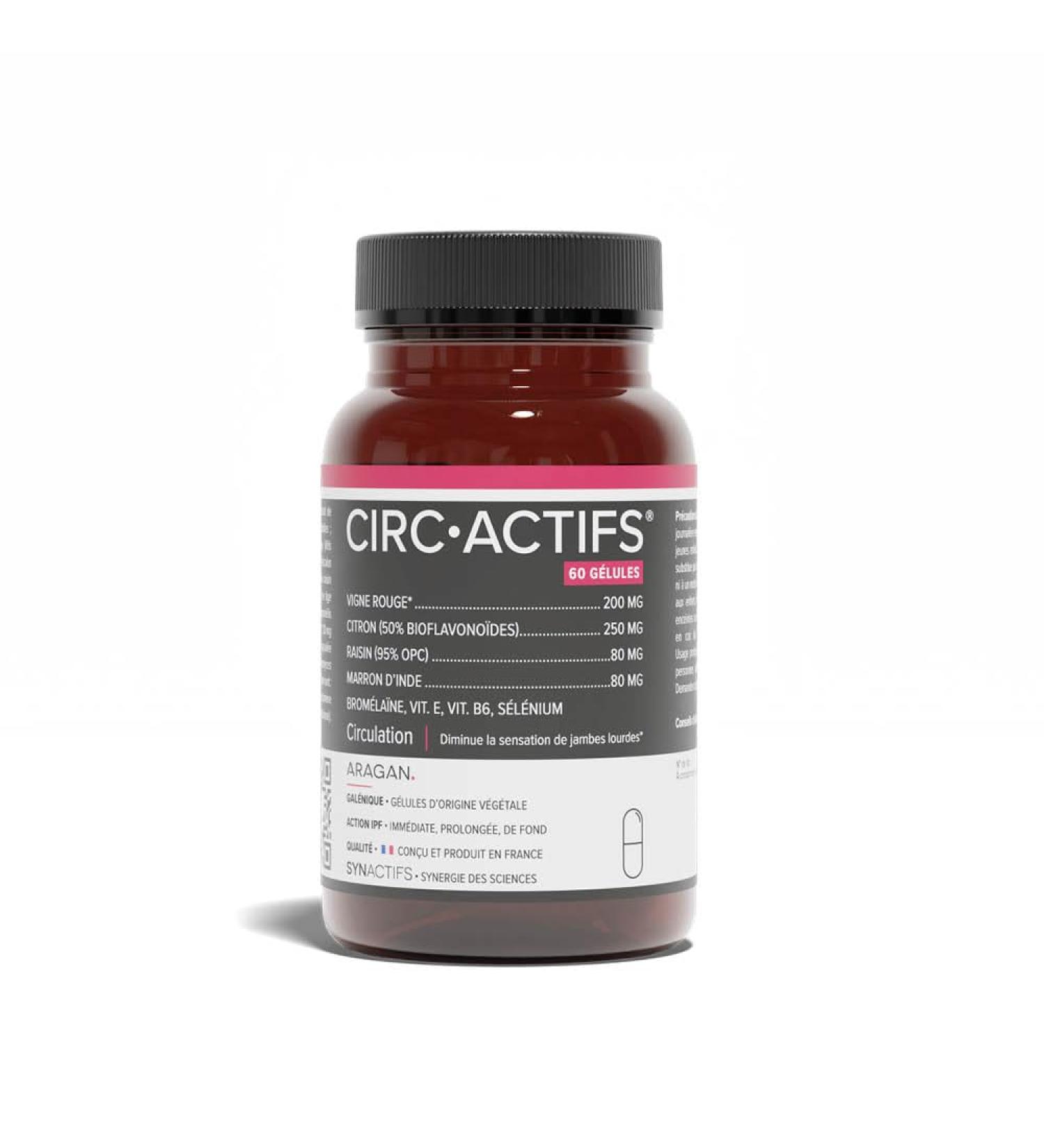 ARAGAN - Synactives - Circactifs Pill Box - Heavy Leg Circulation Food Supplement - Red Vine Grape Lemon Vitamins - 60 capsules - 1 month to 2 months taken - Made in France - Buy Online on GoSupps.com
