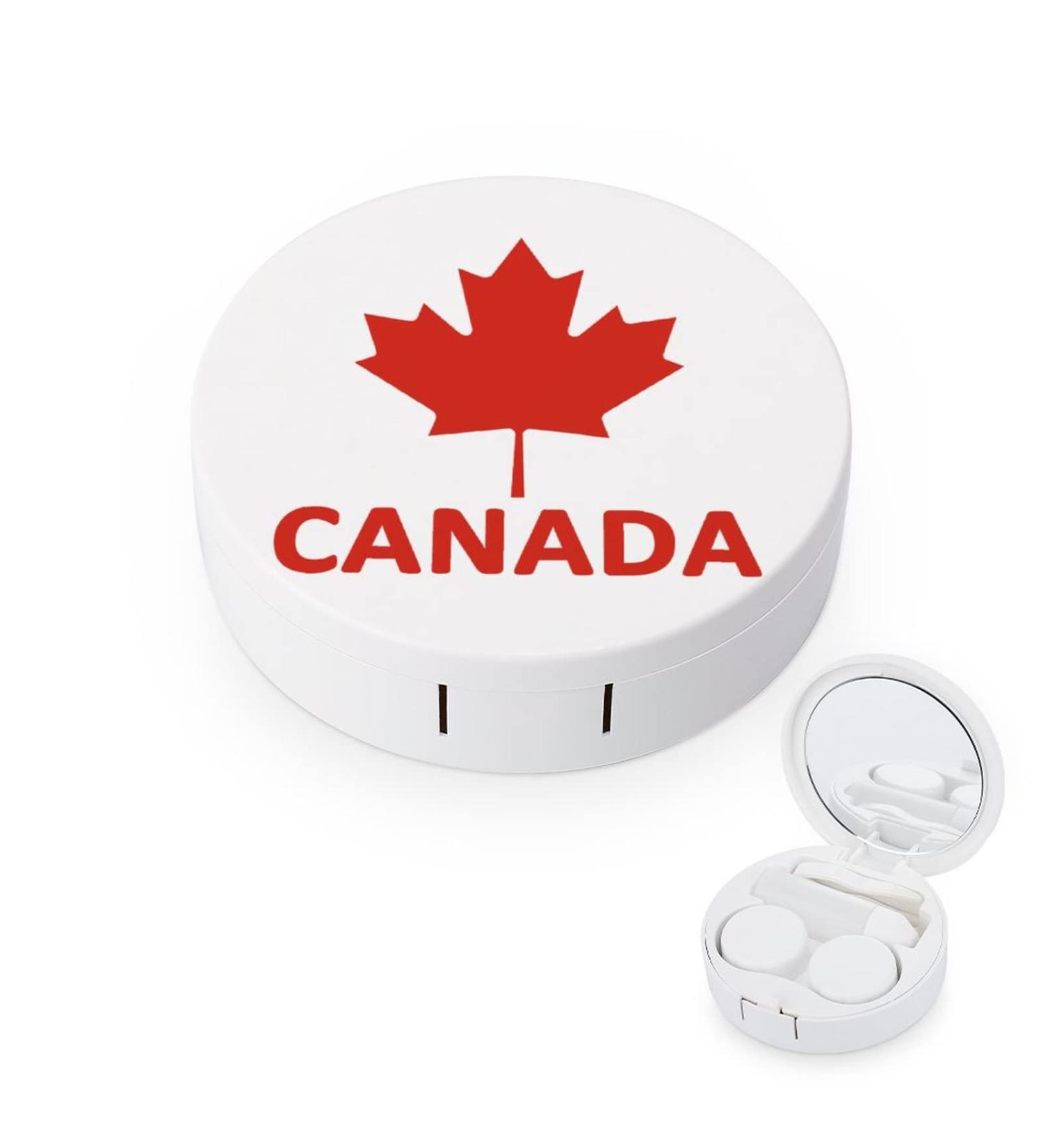 Canada Flag Maple Round Case For Contact Lens Kit Storage Box with Mirror Printed - Buy Online on GoSupps.com