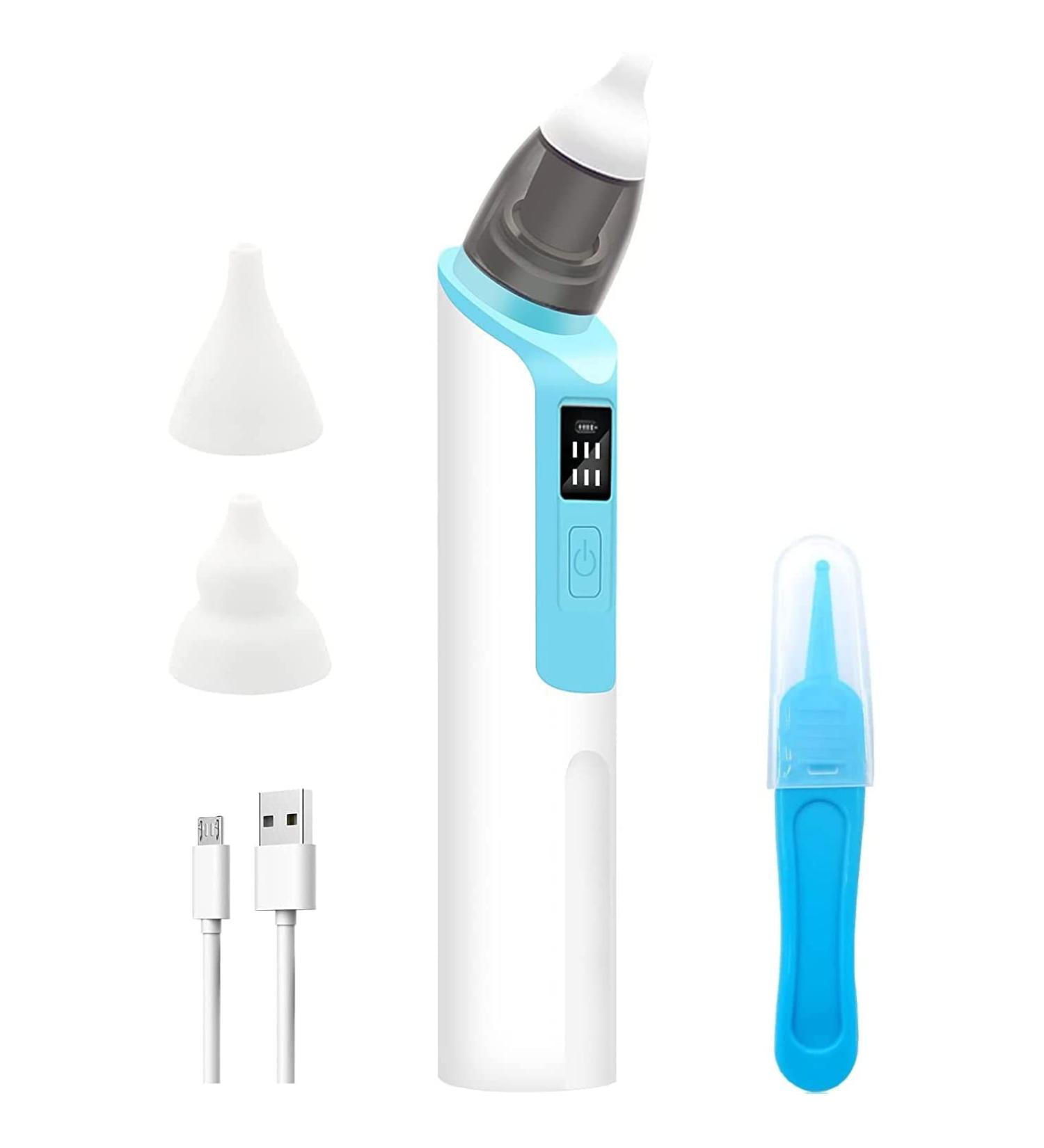 Rechargeable Baby Nasal Aspirator & Nose Suction - Electric Nose Cleaner for Newborns and Toddlers with 2 Nozzle Sizes - E-Nose Sucker in Blue - Buy Online on GoSupps.com