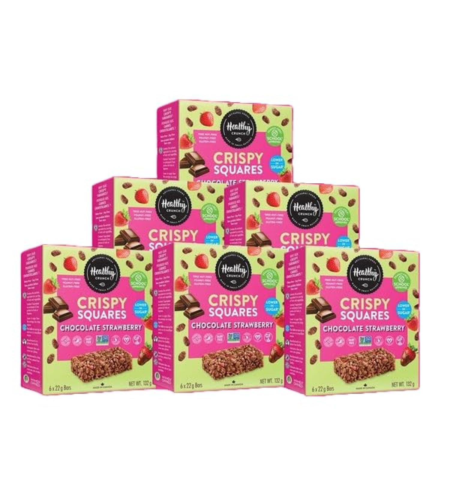 Healthy Crunch Rice Crispy Squares - Chocolate Strawberry Flavor 6 Pack x 132g - Nut Free Snacks - Snacks for Kids and Adults - Rice Krispies Cereal Treats Bulk - Delicious Gluten-Free Snack Food - Buy Online on GoSupps.com