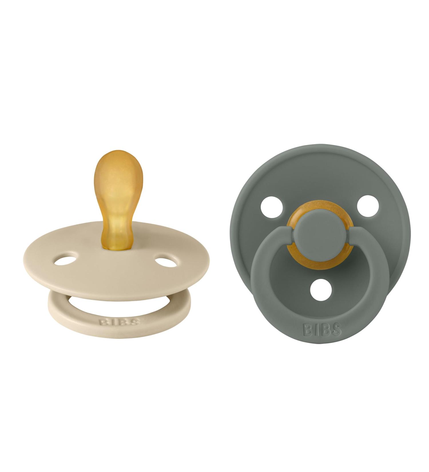 BIBS Colour Symmetrical BPA-Free Dummy (Size 1 0-6 Months) - Natural Rubber/ Latex Made in Denmark - 2-Pack Vanilla/Pine - Buy Online on GoSupps.com