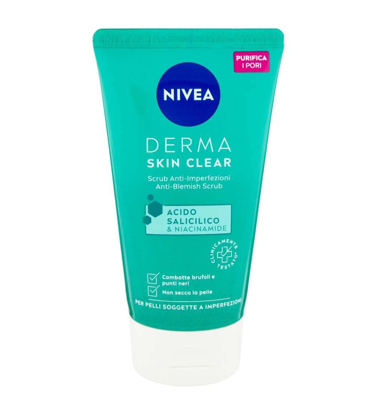 NIVEA NIVEA Derma Skin Clear Scrub Face Anti-Blemish 150ml Exfoliating Scrub for Oily and Combination Skin Care with Salicylic Acid Sea Salt and Niacinamide Exfoliating Face and Body