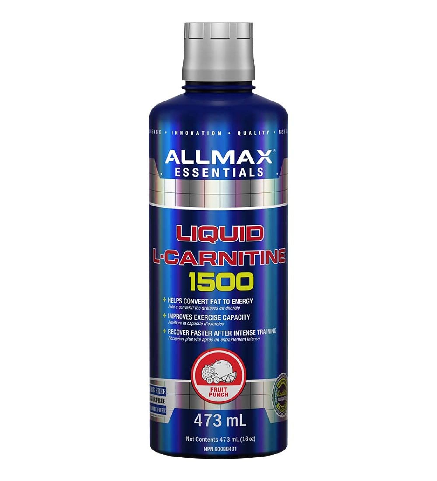 ALLMAX Nutrition - L-Carnitine Liquid + Vitamin B5 - Fruit Punch - 473 ml Carnitine Liquid Fruit Punch 473 ml (Pack of 1) - Buy Online on GoSupps.com