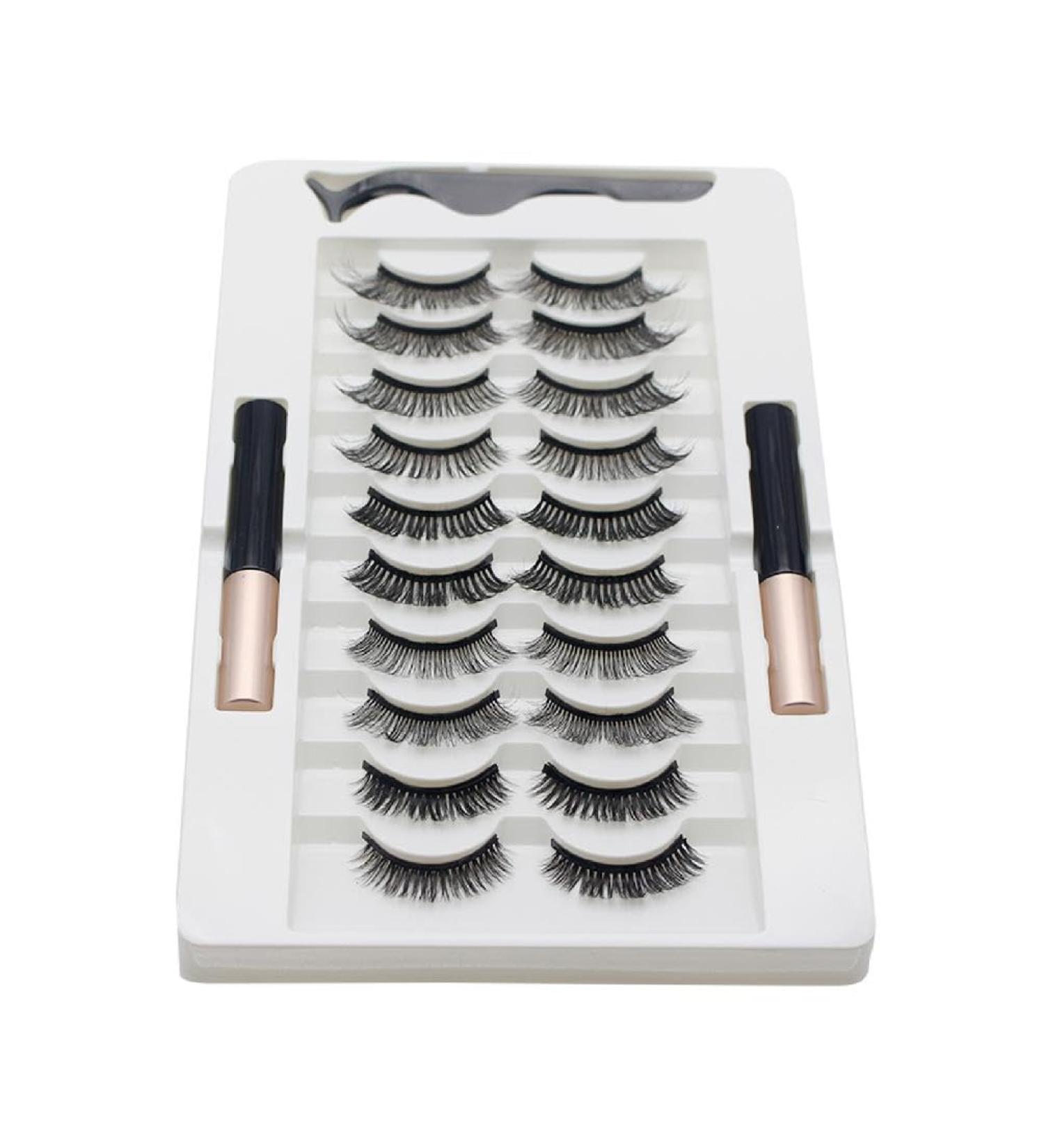 10 Pairs Magnetic Eyelashes And Eyeliner Kit Reusable 3D Magnetic False Lashes Extension No Needed For Makeup Magnetic Eyelash Kit Natural Look Magnetic Eyelash Kit With Applicator Tool - Buy Online on GoSupps.com