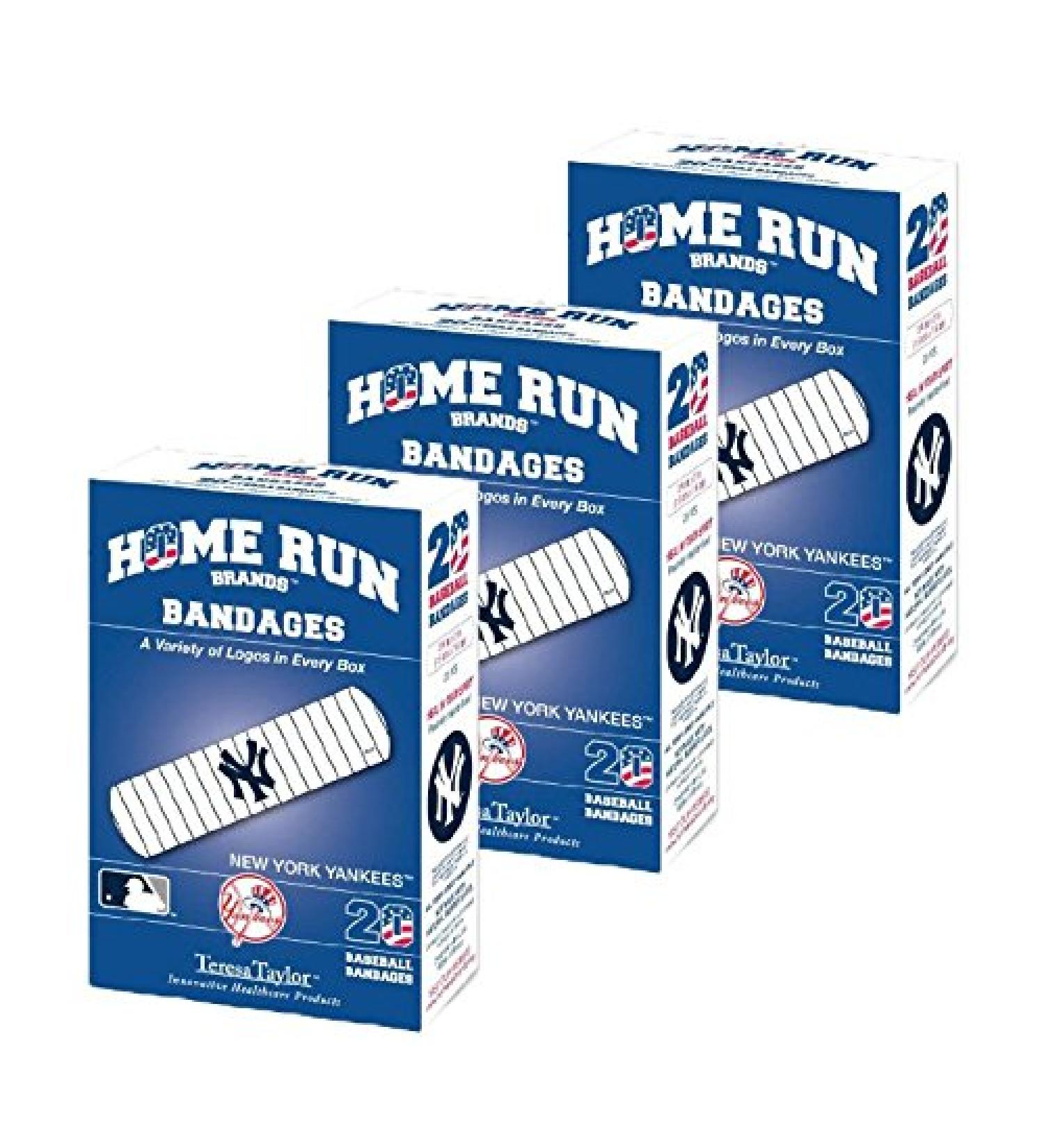 Set of 3 Boxes (60 Total Bandages) Home Run Brands Yankee Bandages Yankees