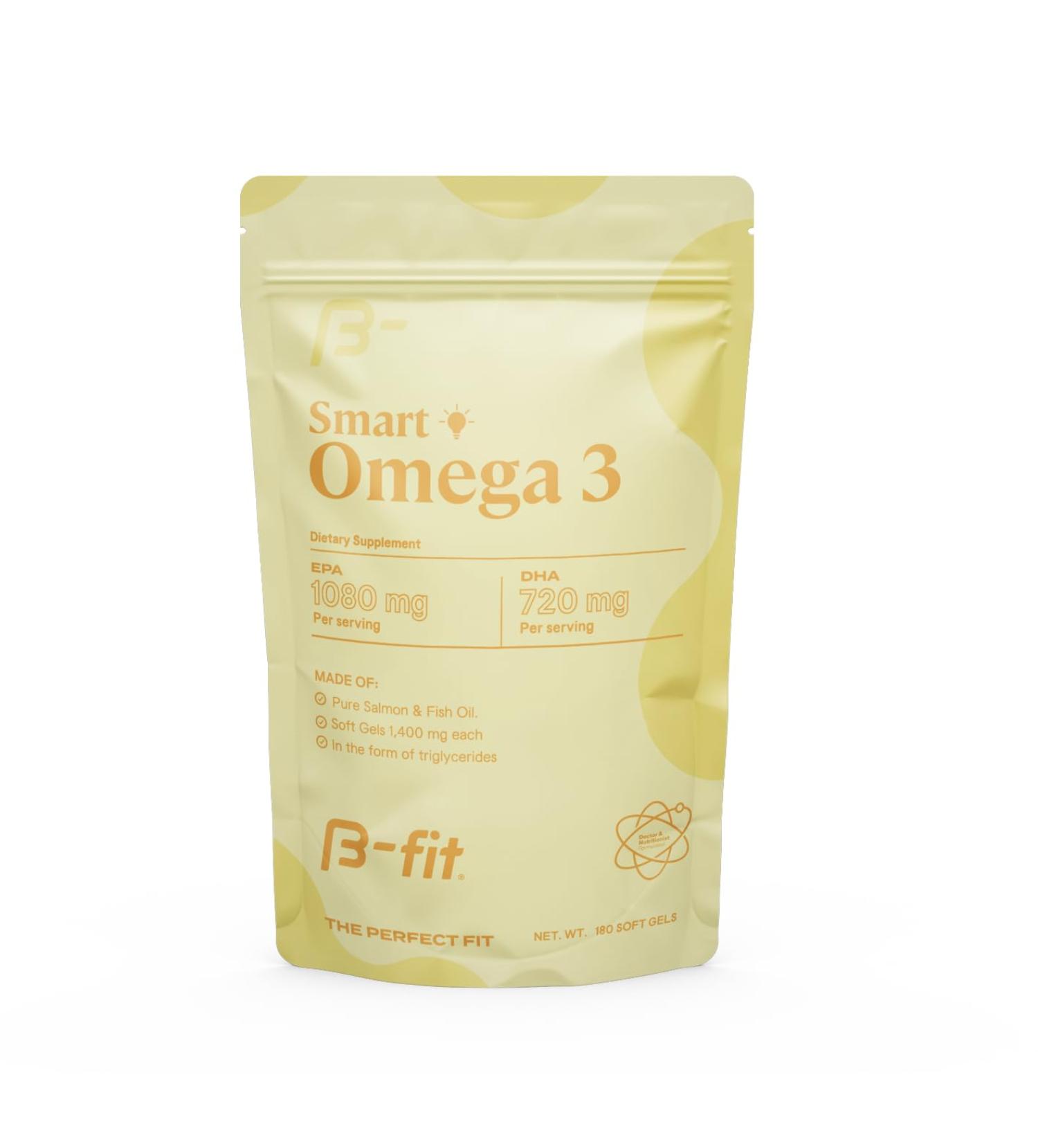 B-FIT Omega 3 Fish Oil - 180 Odorless Softgels from Norwegian Salmon - Heart, Brain & Joint Support- 1800 mg with 1080 mg EPA & 720 mg DHA - 60-Day Supply - Buy Online on GoSupps.com