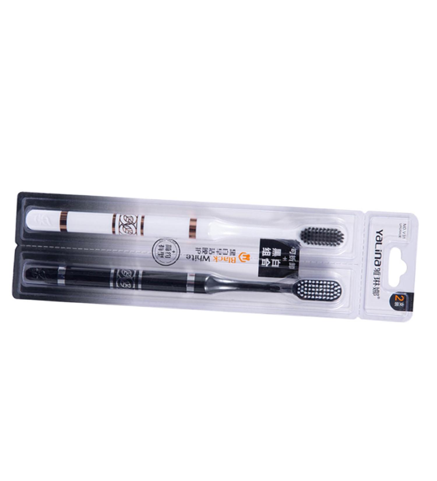 Travel-Friendly Black & White Pair Brush Set for Couples | Comfortable Handle Toothbrushes - Buy Online on GoSupps.com