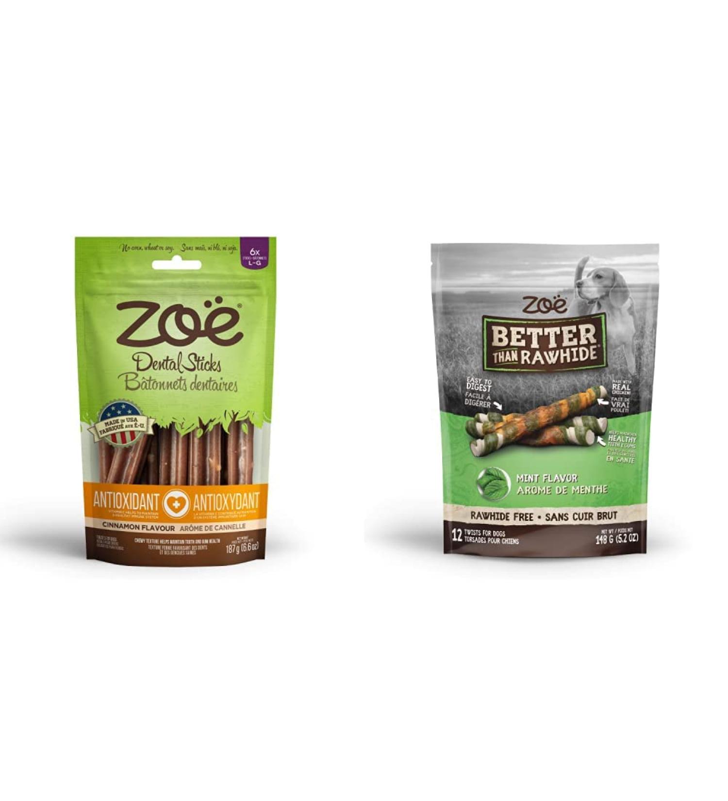 Zoe Dental Sticks and Better Than Rawhide Twists for Dogs | Cinnamon + Mint Flavor
