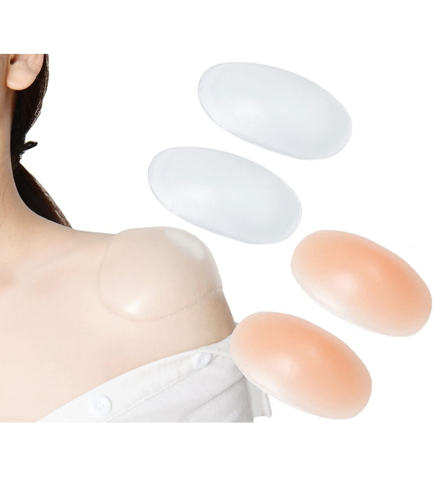 QUUPY 2 Pairs Silicone Shoulder Pads - Reusable Anti-Slip Push-Up Enhancer for Women's Clothing - Transparent & Nude Color - Buy Online on GoSupps.com
