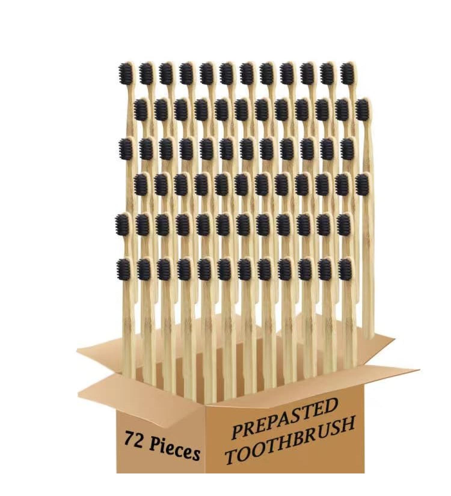 Bamboo Toothbrush Prepasted Disposable Toothbrsuh Soft Bristles Prepasted Toothbrush Disposable Toothbrsuh (72 Black)