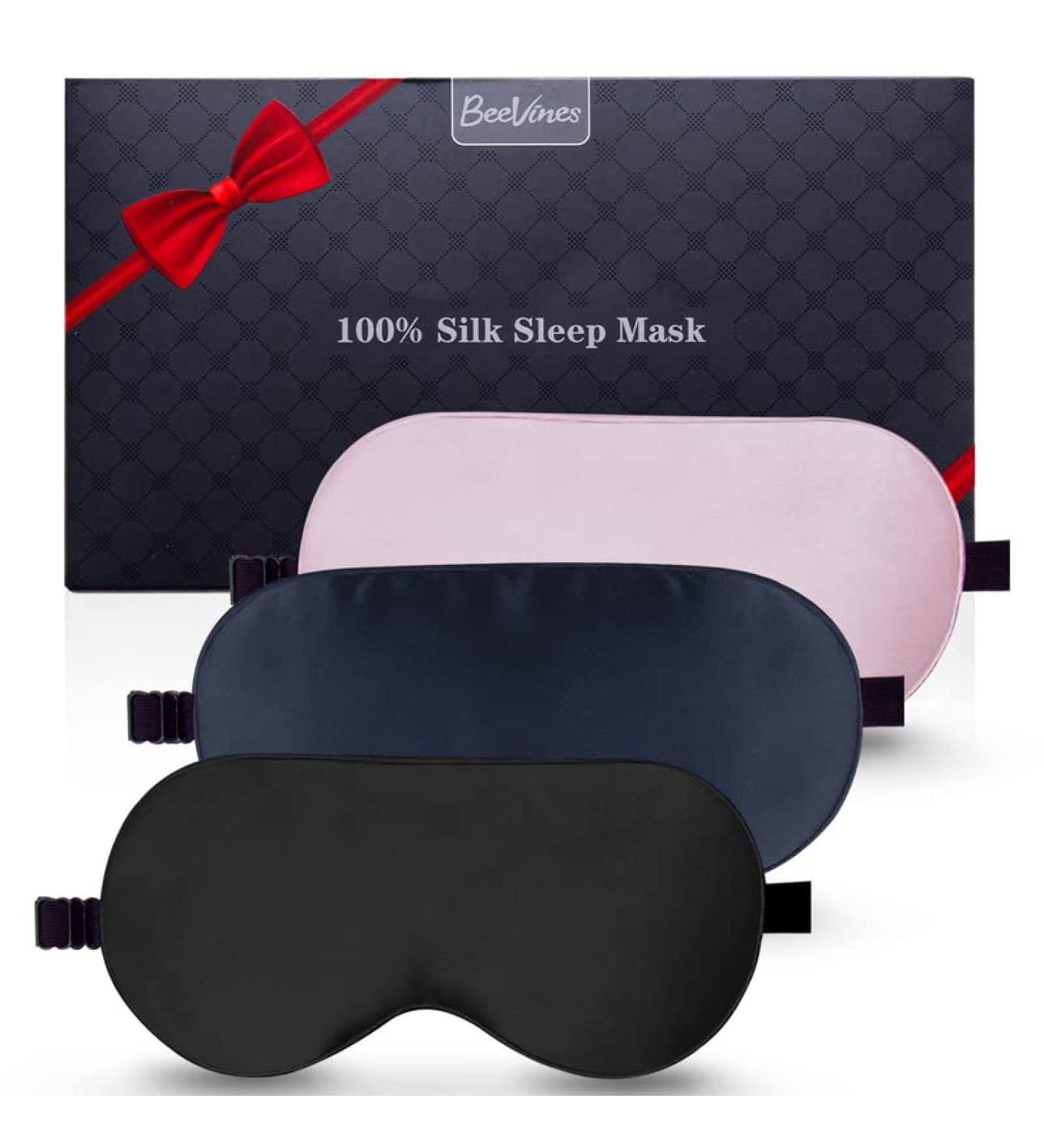 3 Pack Silk Sleep Mask Set - Adjustable Strap, 100% Pure Silk Eye Mask for Sleeping - Blocks Light, Reduces Puffy Eyes - BeeVines Gifts - Buy Online on GoSupps.com