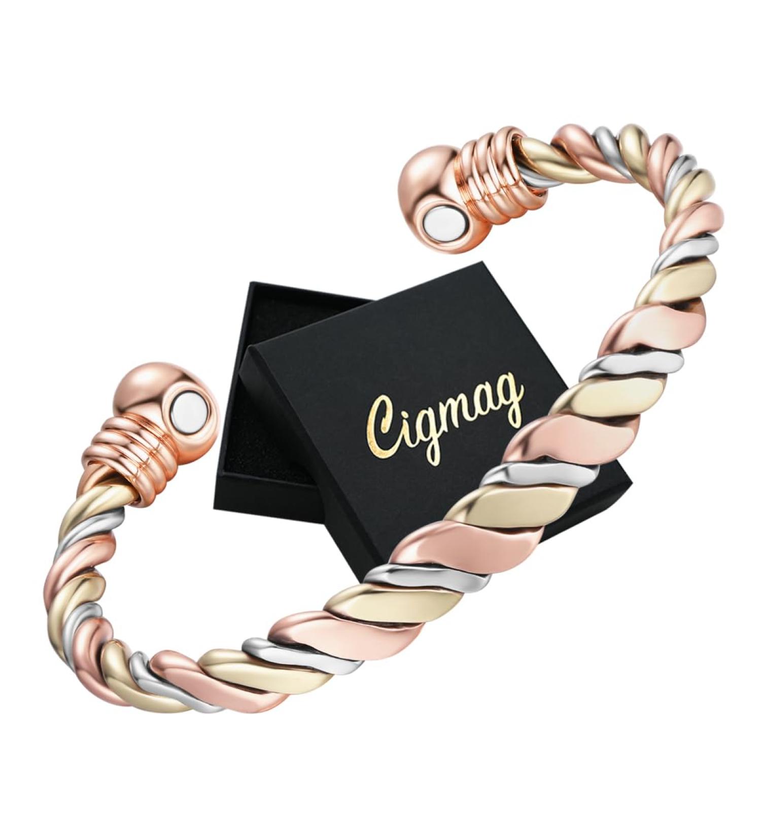 Cigmag Lymphatic Drainage Copper Bracelet for Women | 99% Pure Copper Magnetic Bracelet with Ultra Strength Magnet | Adjustable Brazaletes Cuff Bangle | Grape Tricolour | 2 Magnets - Buy Online on GoSupps.com