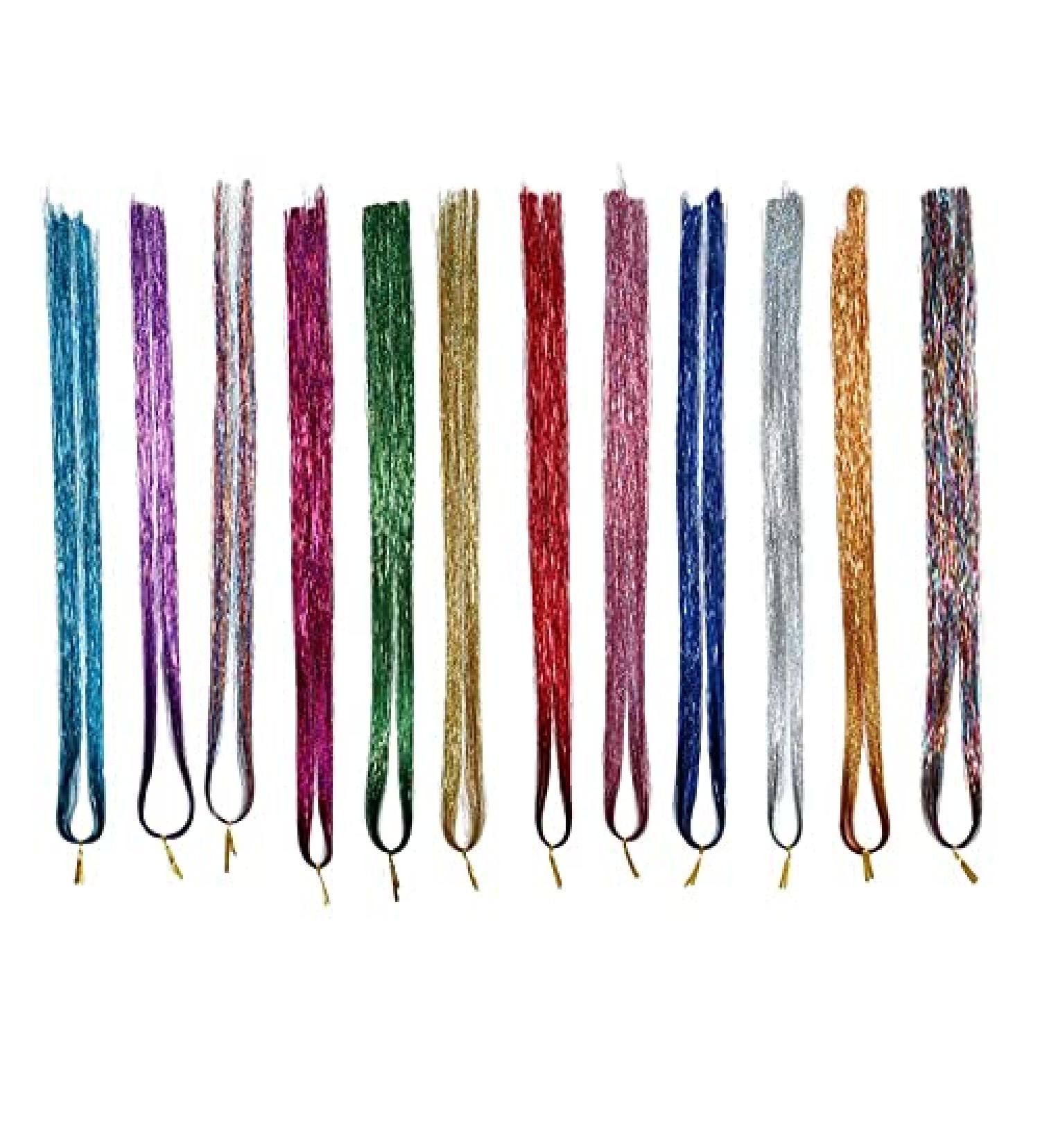 HUFFA Hair Tinsel Strands with Tools 12 Colors Hair Tinsel Strands Kit Hair Extensions Shiny Silk Tinsel - Buy Online on GoSupps.com
