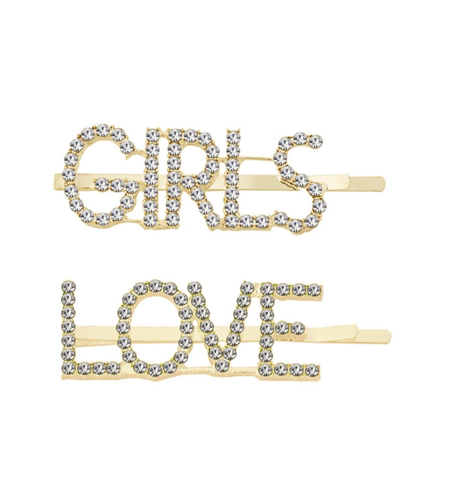 2pcs Gold Crystal Letter Hair Clip for Women Girls Bangs Side/Men Hair Clips Accessories for Boys