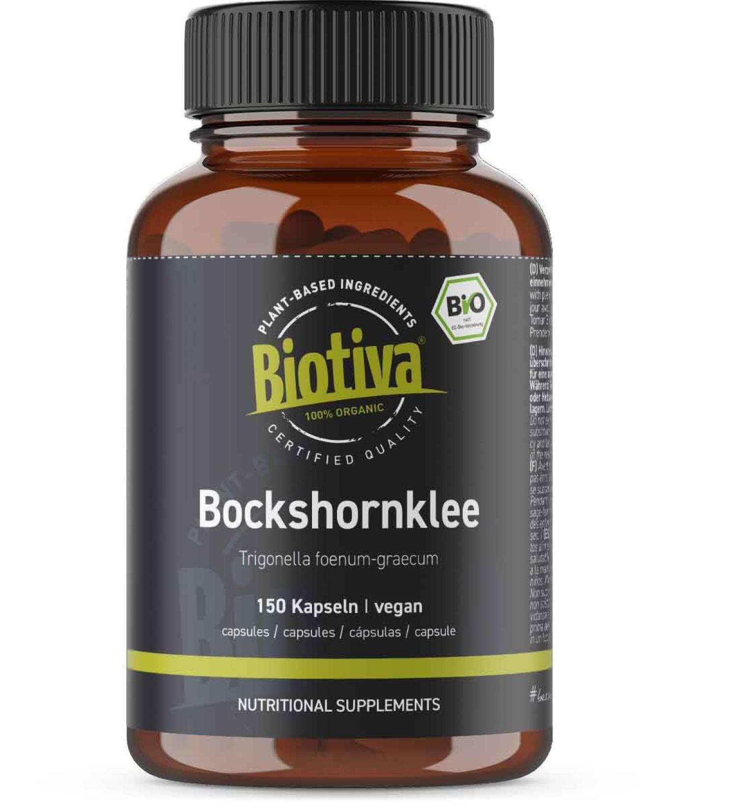 Biotiva Organic Fenugreek Seed Capsules (150) - 600mg Powder, 100% Vegan, For Breastfeeding & Hair - No Additives - Trigonella Foenum-Graecum - Buy Online on GoSupps.com