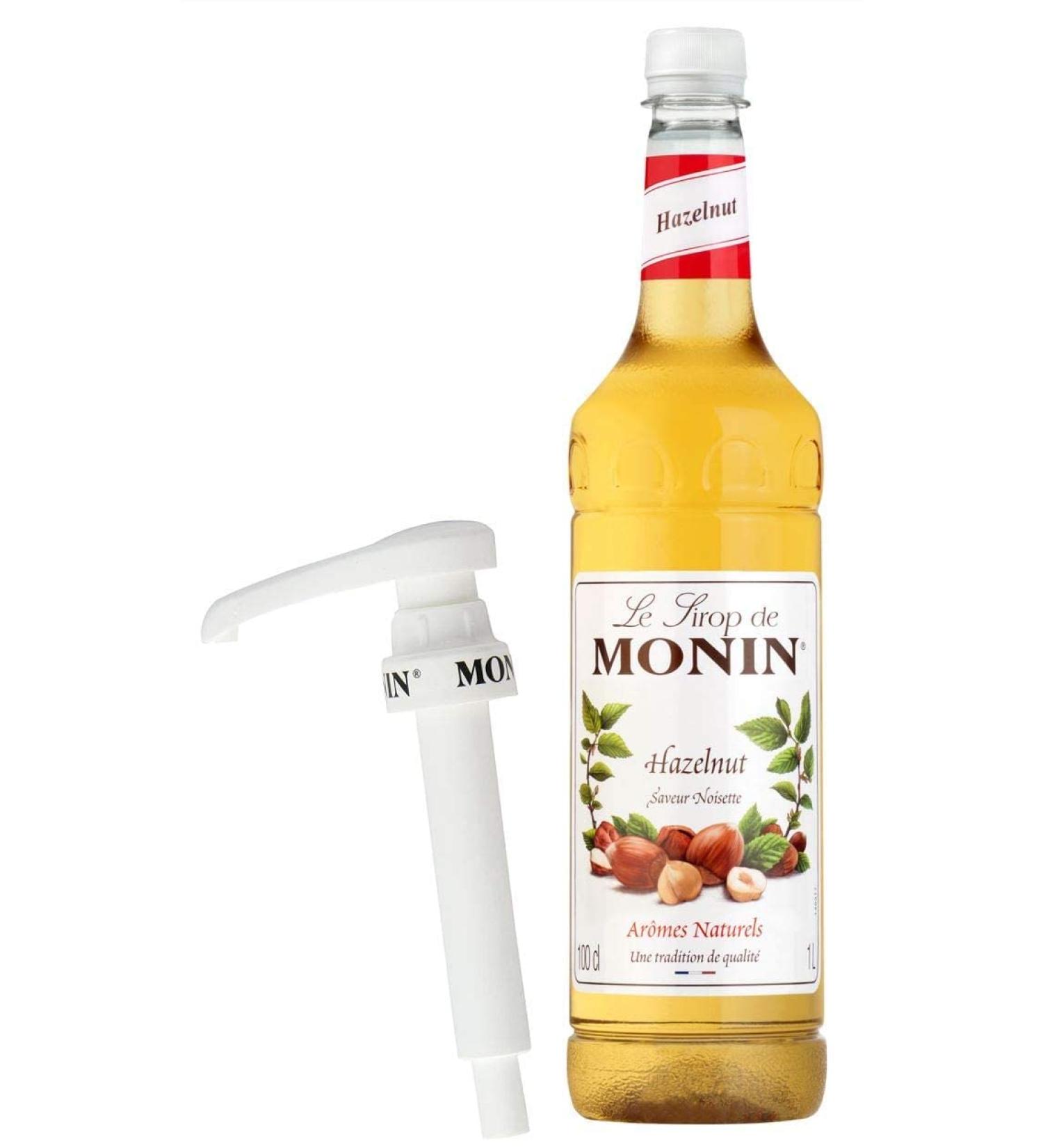 Monin Premium Coffee Syrup in Hazelnut 1L Plastic Bottle & Monin Pump - Buy Online on GoSupps.com