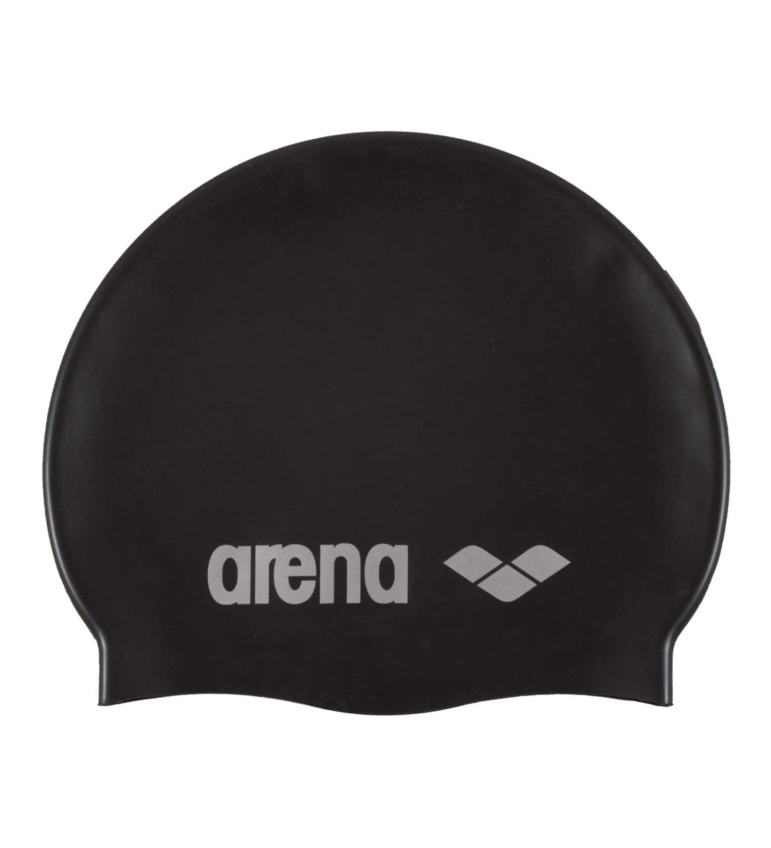 Arena Unisex Silicone Swim Cap for Adults - Training and Racing | 100% Silicone, Wrinkle-Free, Black/Silver - Buy Online on GoSupps.com