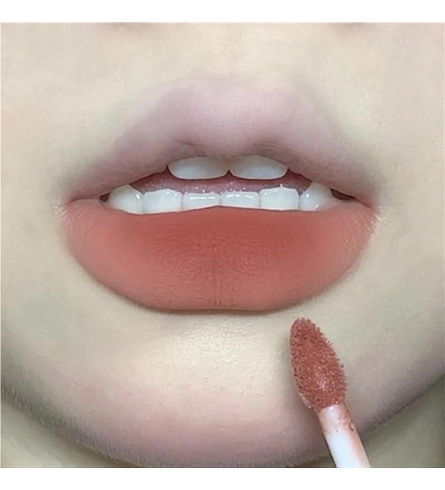 BADALO Velvet Mist Water Mist Lip Mud Soft Silky Matte Vegan White Non-stick Lip Gloss Lip Glaze Lipstick (Color : 6 pine smoke peach wood)