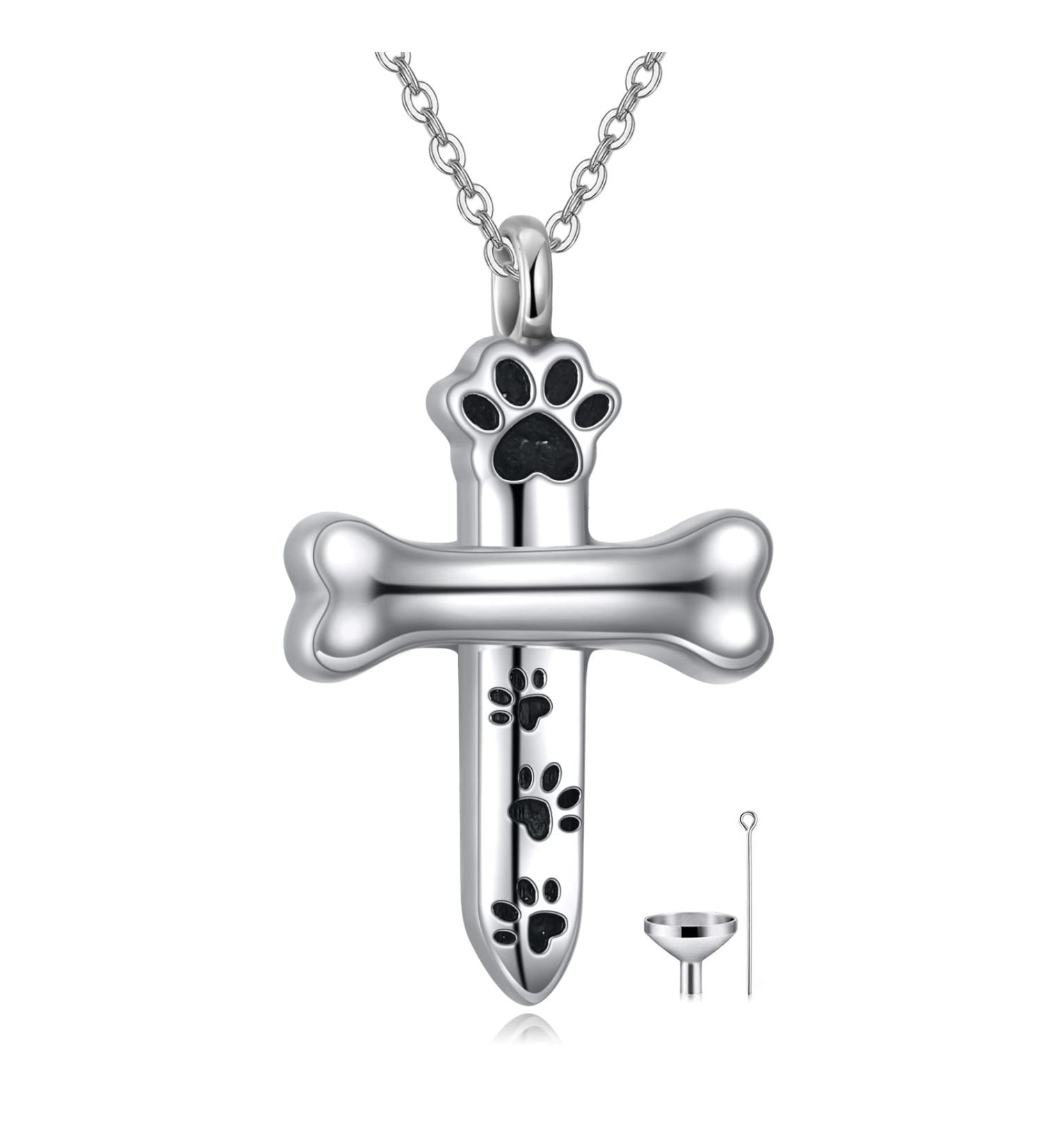 VONALA DOLA 925 Sterling Silver Ash Necklace | Memorial Jewelry for Dog & Cat Lovers | Pet Paw & Cross Souvenir Gift - Buy Online on GoSupps.com