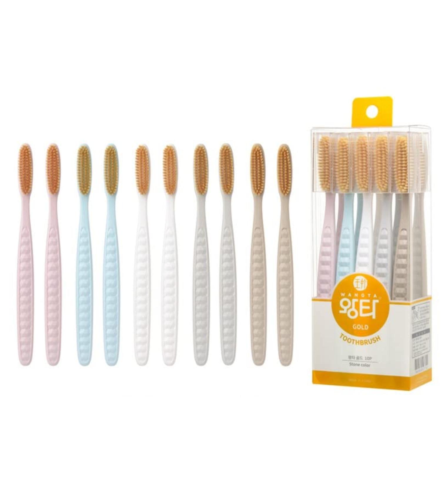Samjung Wangta Soft Toothbrush 10 Pack (Gold) Best Manual Toothbrush for Maximum Efficient Cleaning and Sensitive Gums and Teeth