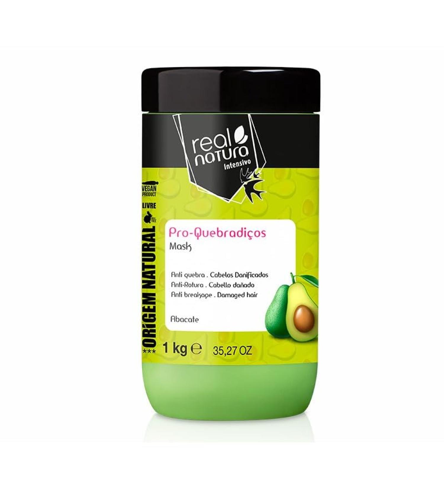 Real Natura - Salt-Free Hair Mask - Intense Repair and Nourishment with Avocado - Strengthens and Softens Brittle Hair - 1000 gr Format