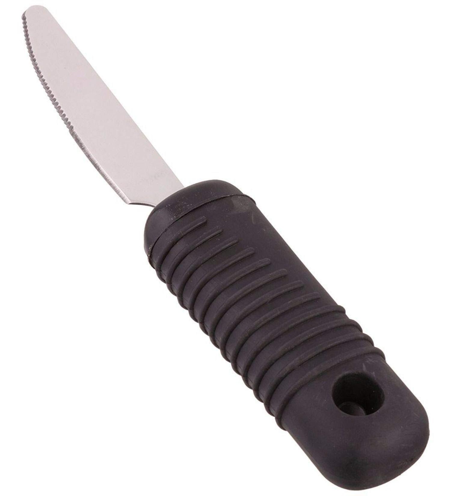 Sammons Preston Sure Grip Knife Stainless Steel Dinner Knife with Thick Rubber Handle Comfortable and Easy to Hold Silverware with Grips for Weak Grasp 8" Long Utensil with Good Grips