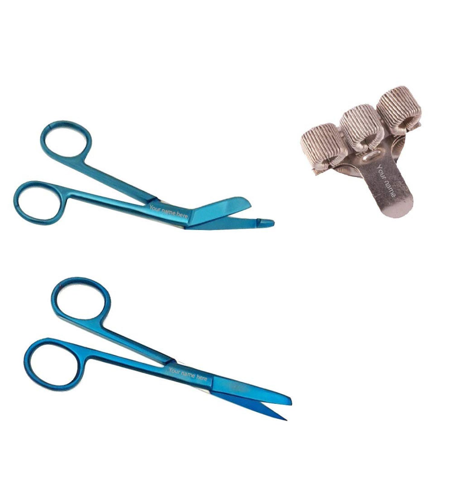 Nursing scissors set and pen holder with engraving for nurse (Plasma Blue)