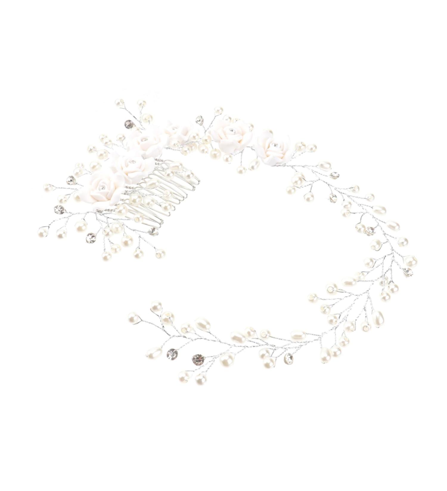 Beatifufu Pearl Bridal Hair Comb Wedding Pearls Hair Comb Rhinestone Headband Bride Headwear Prom Hair Clips Combs for Women Pearl Wedding Accesorios Para Mujer White Scarf Leaf Women's - Buy Online on GoSupps.com